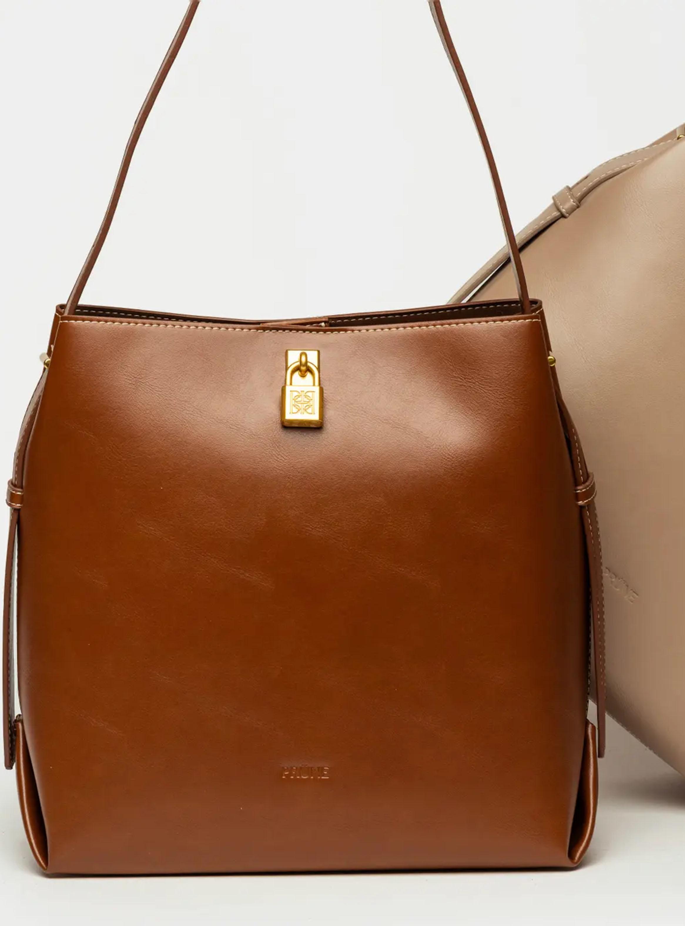 Cartera de Hombro Tipo Bolso The Lock Café-2