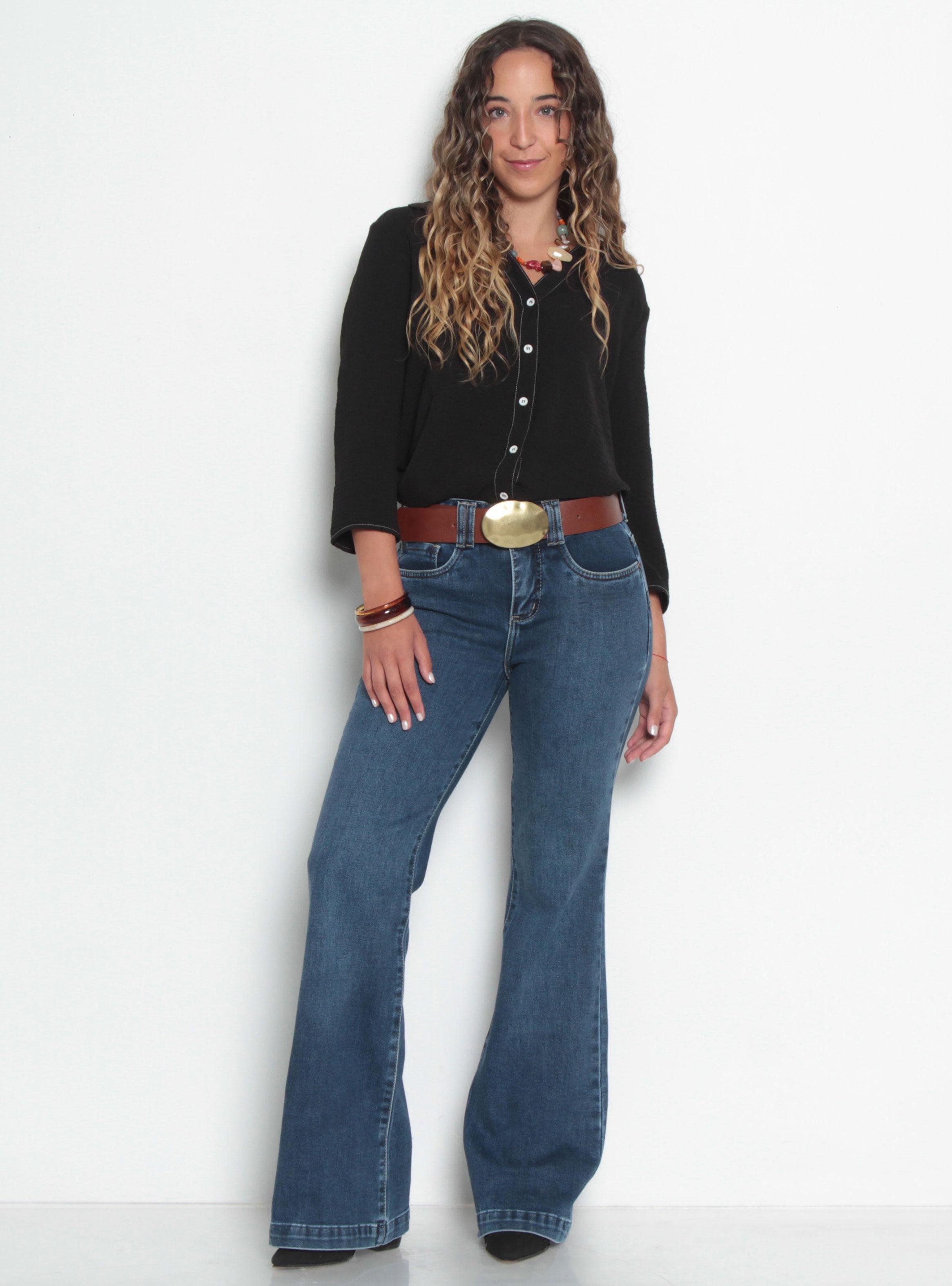 Jeans Recto Tiro Alto Pretina Básica 1 Botón Ja3-3