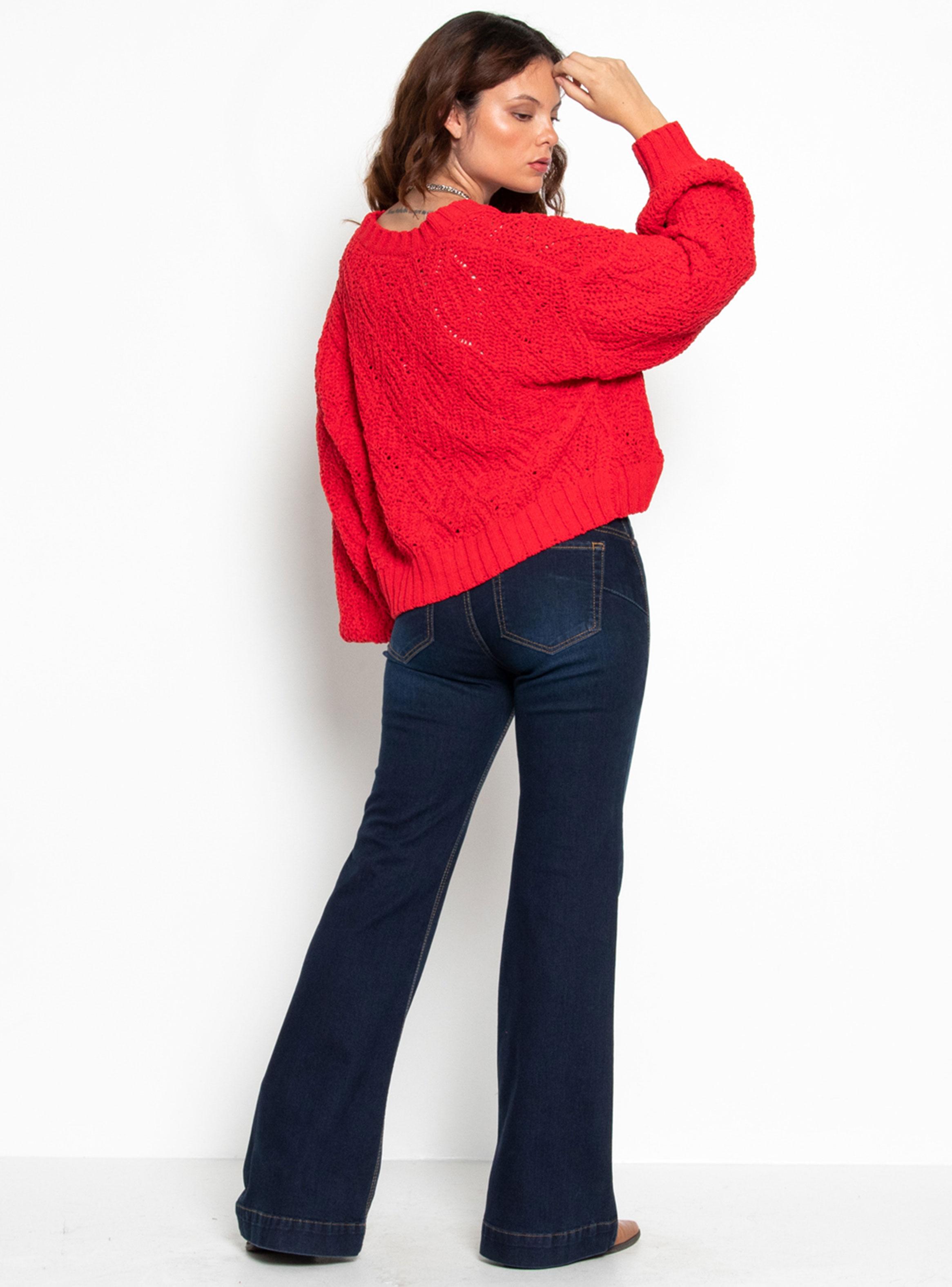 Jeans Flare Tiro Alto Pretina 2 Botones J34-4