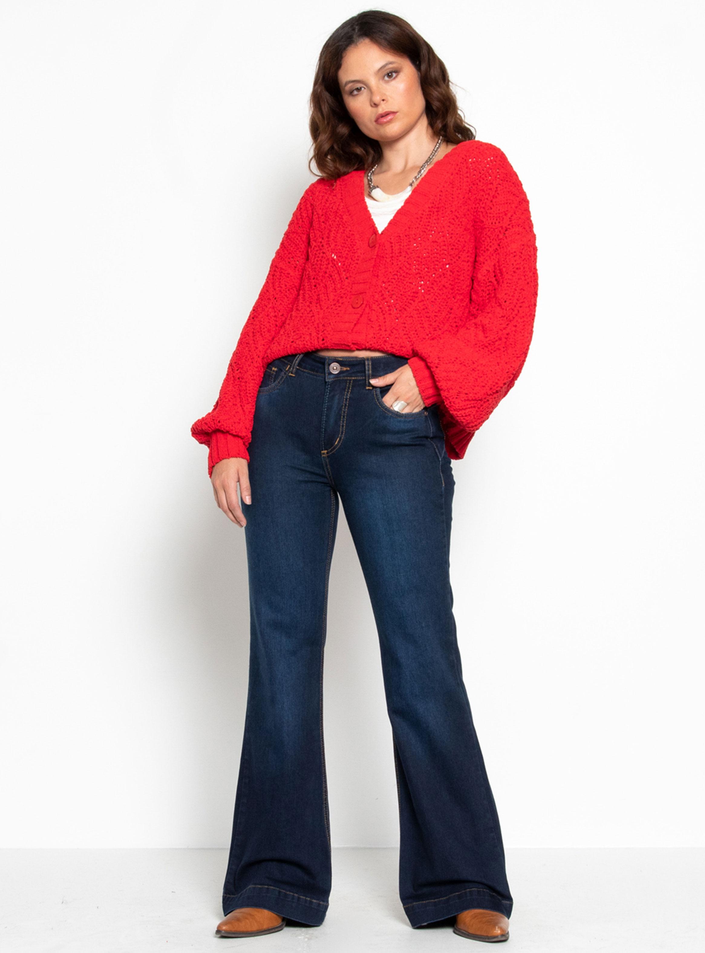 Jeans Flare Tiro Alto Pretina 2 Botones J34-3