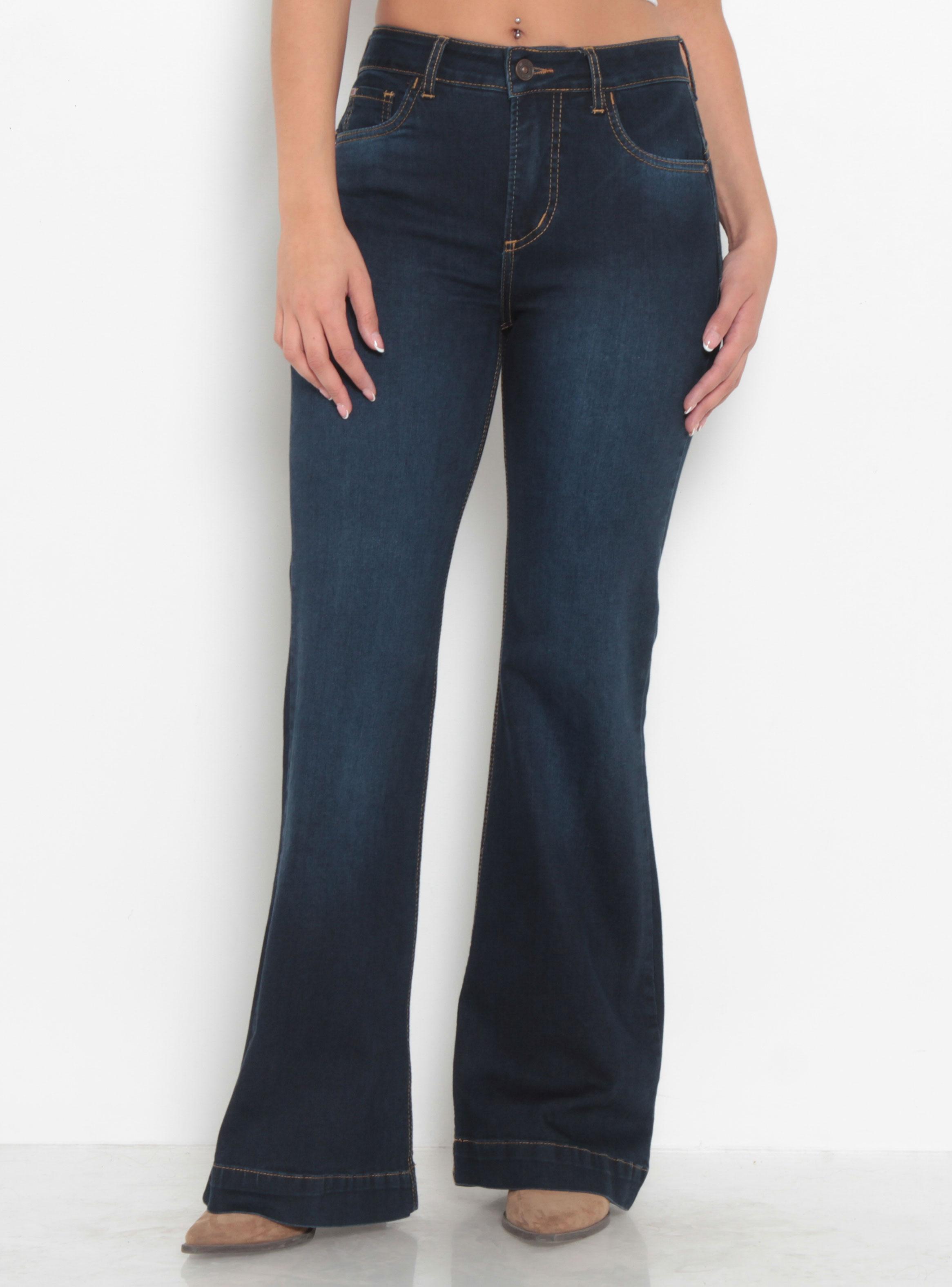 Jeans Flare Tiro Alto Pretina 2 Botones J34-0