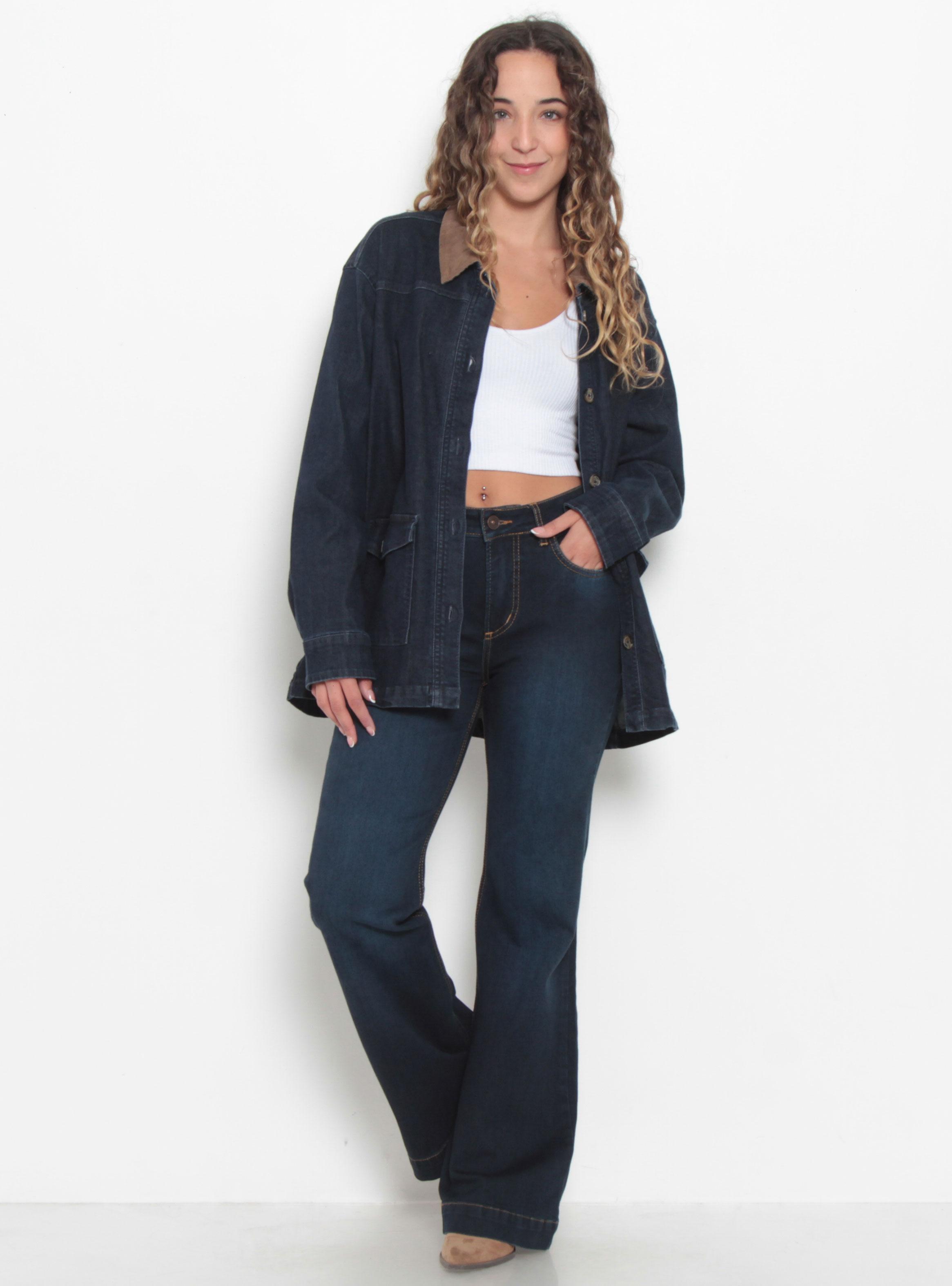 Jeans Flare Tiro Alto Pretina 2 Botones J34-3