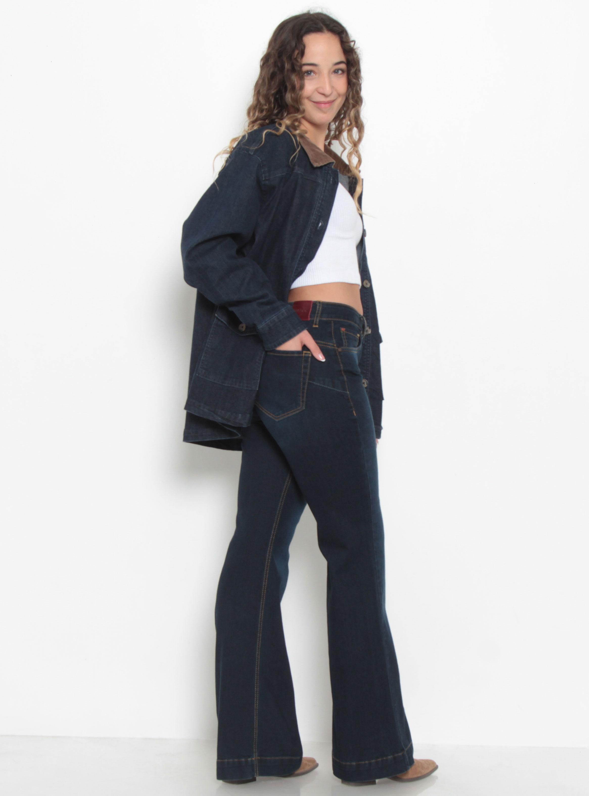 Jeans Flare Tiro Alto Pretina 2 Botones J34-4