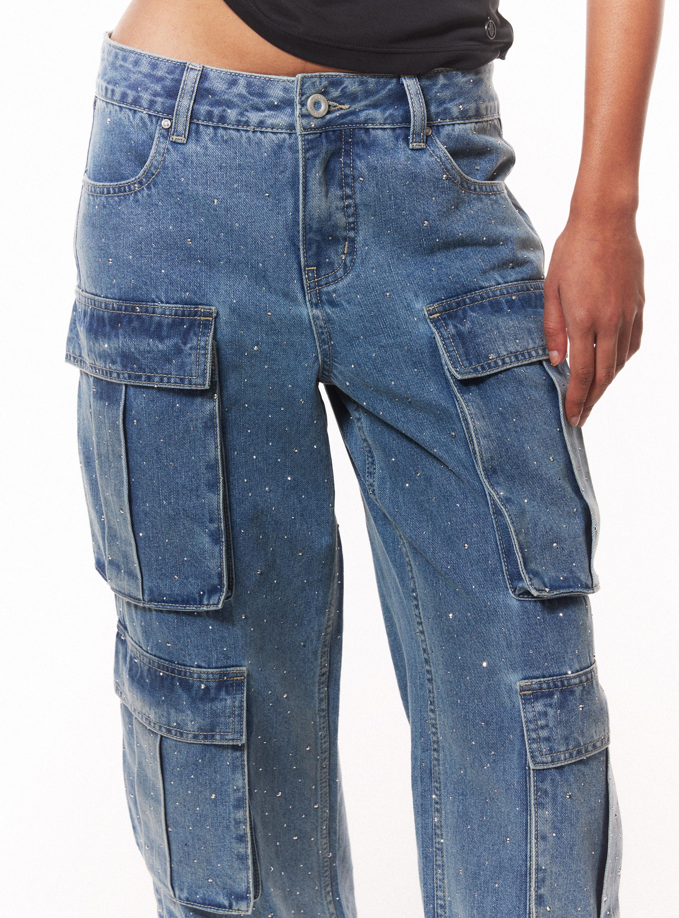 Jeans Wide Leg Cargo Full Strass-2