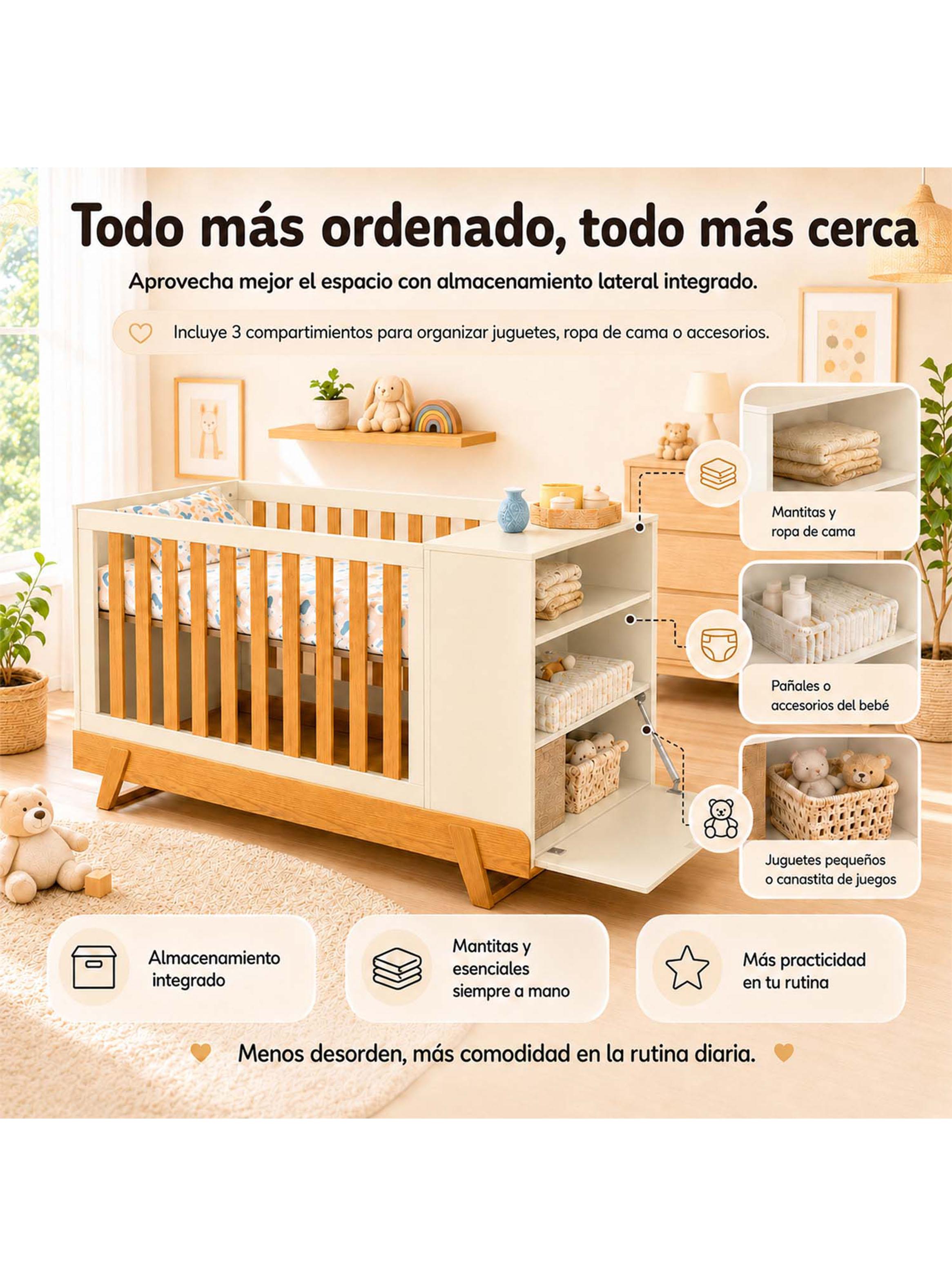 Cuna Multifunción Max Miel Beige Eco Wood-3