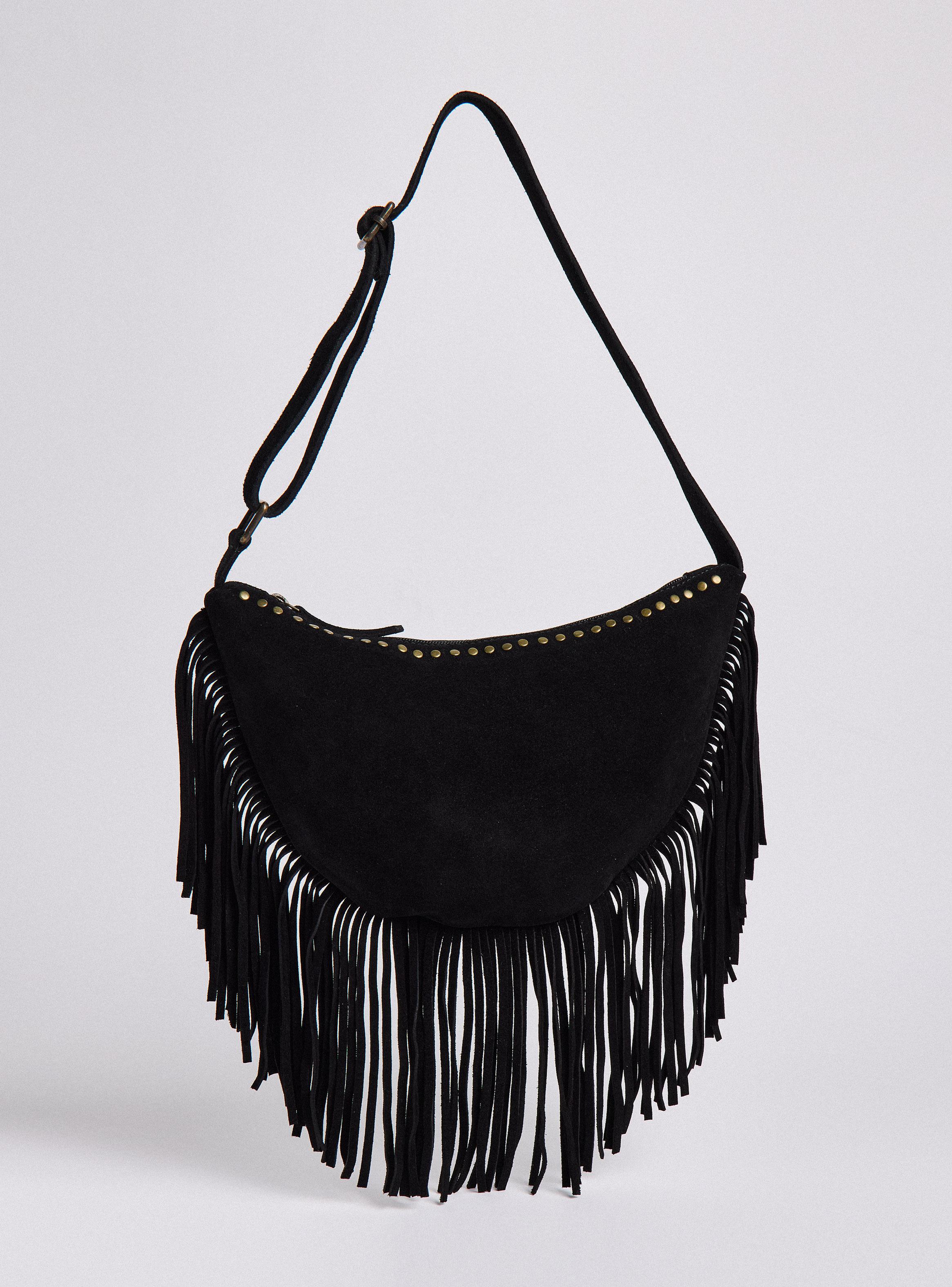 Cartera de Mano con Detalle Tachas y Flecos Gamuza-0