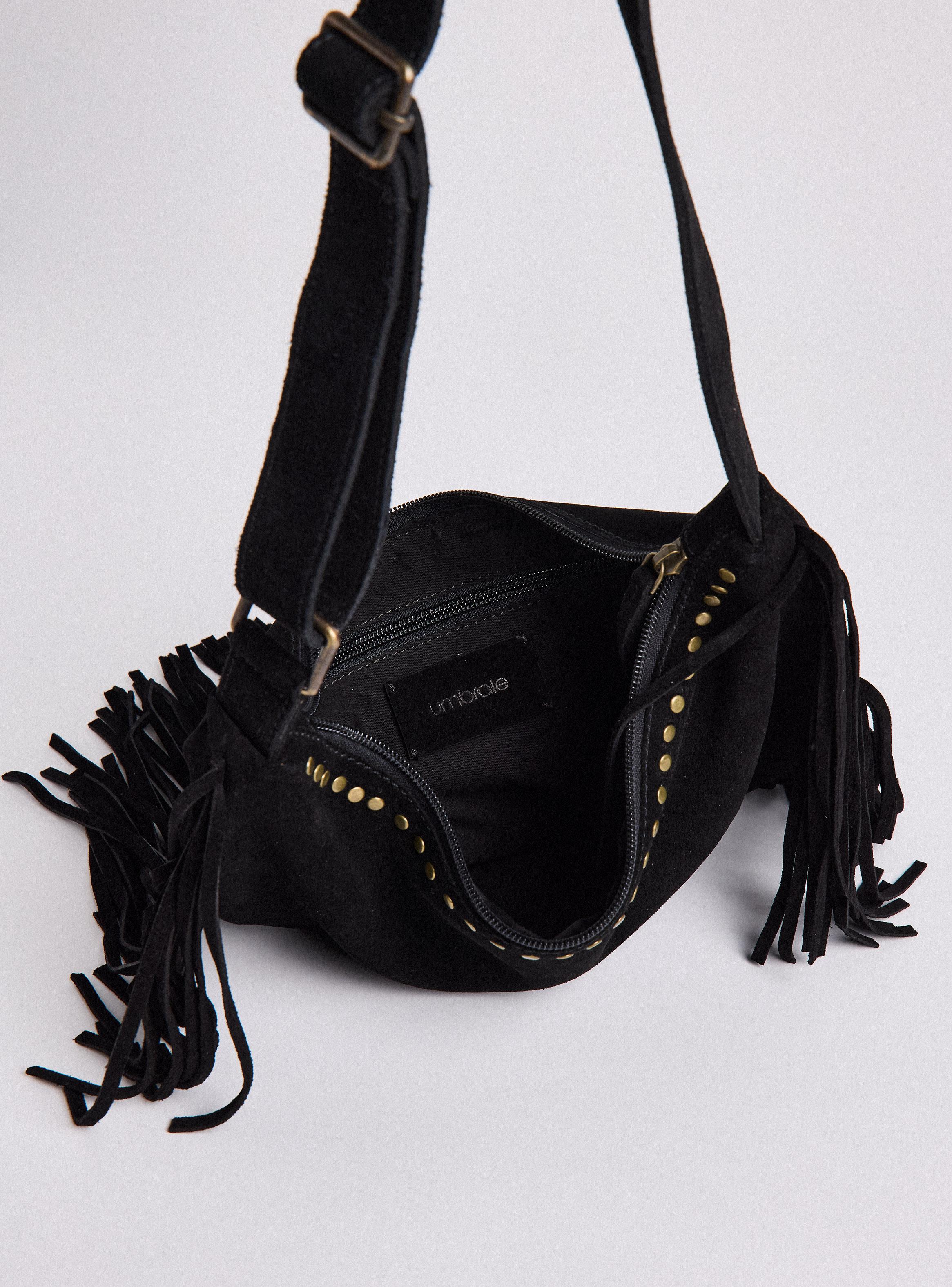 Cartera de Mano con Detalle Tachas y Flecos Gamuza-3