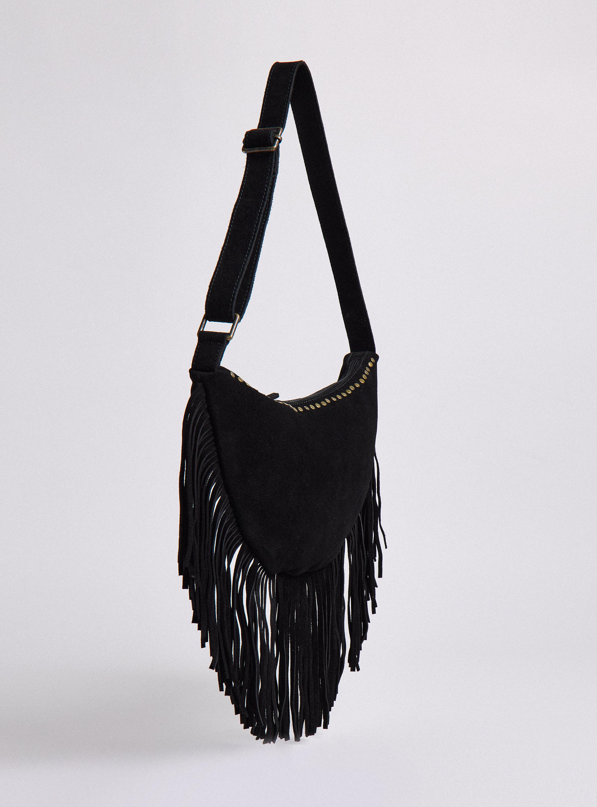 Cartera de Mano con Detalle Tachas y Flecos Gamuza-1