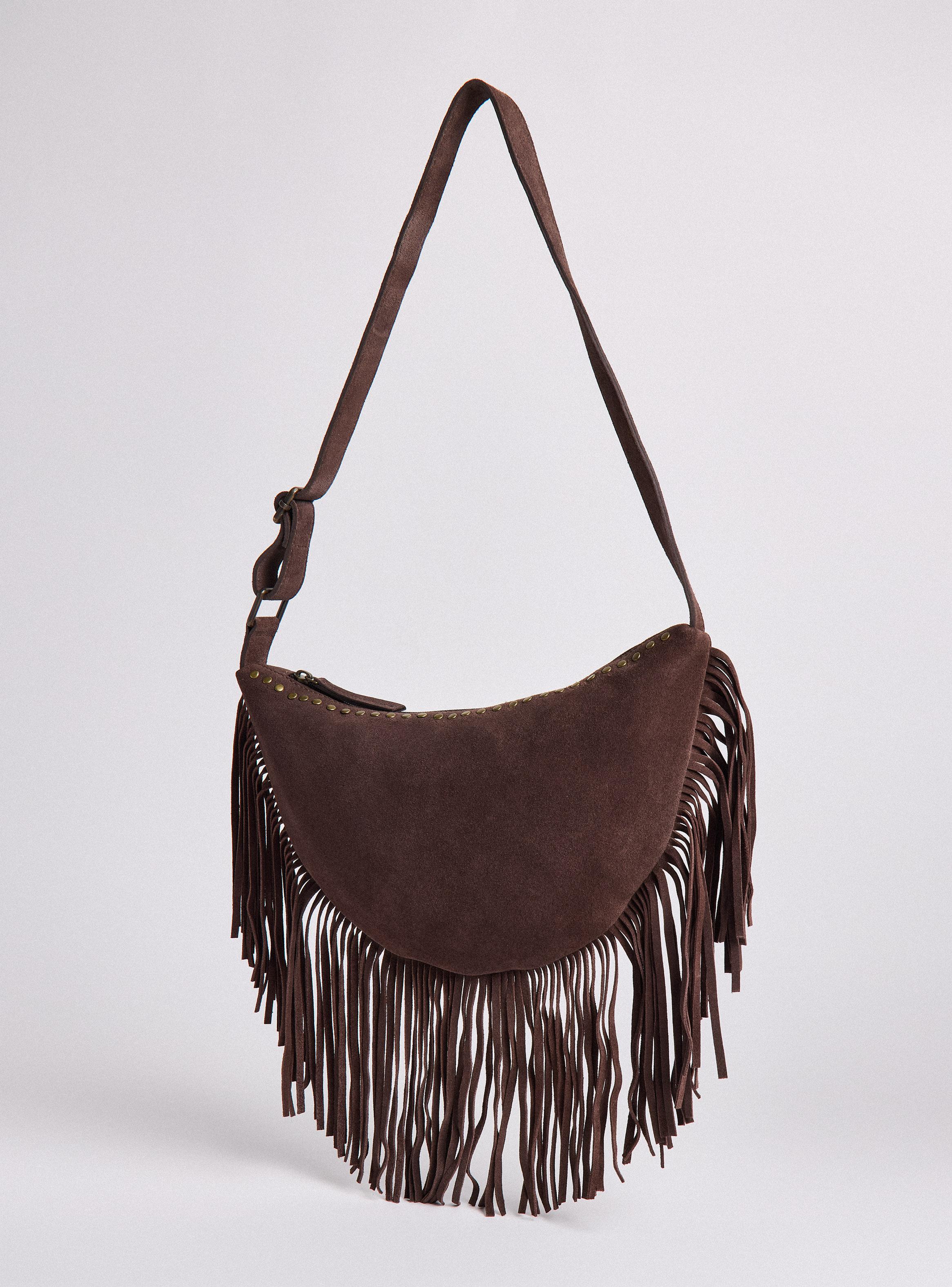 Cartera de Mano con Detalle Tachas y Flecos Gamuza-0