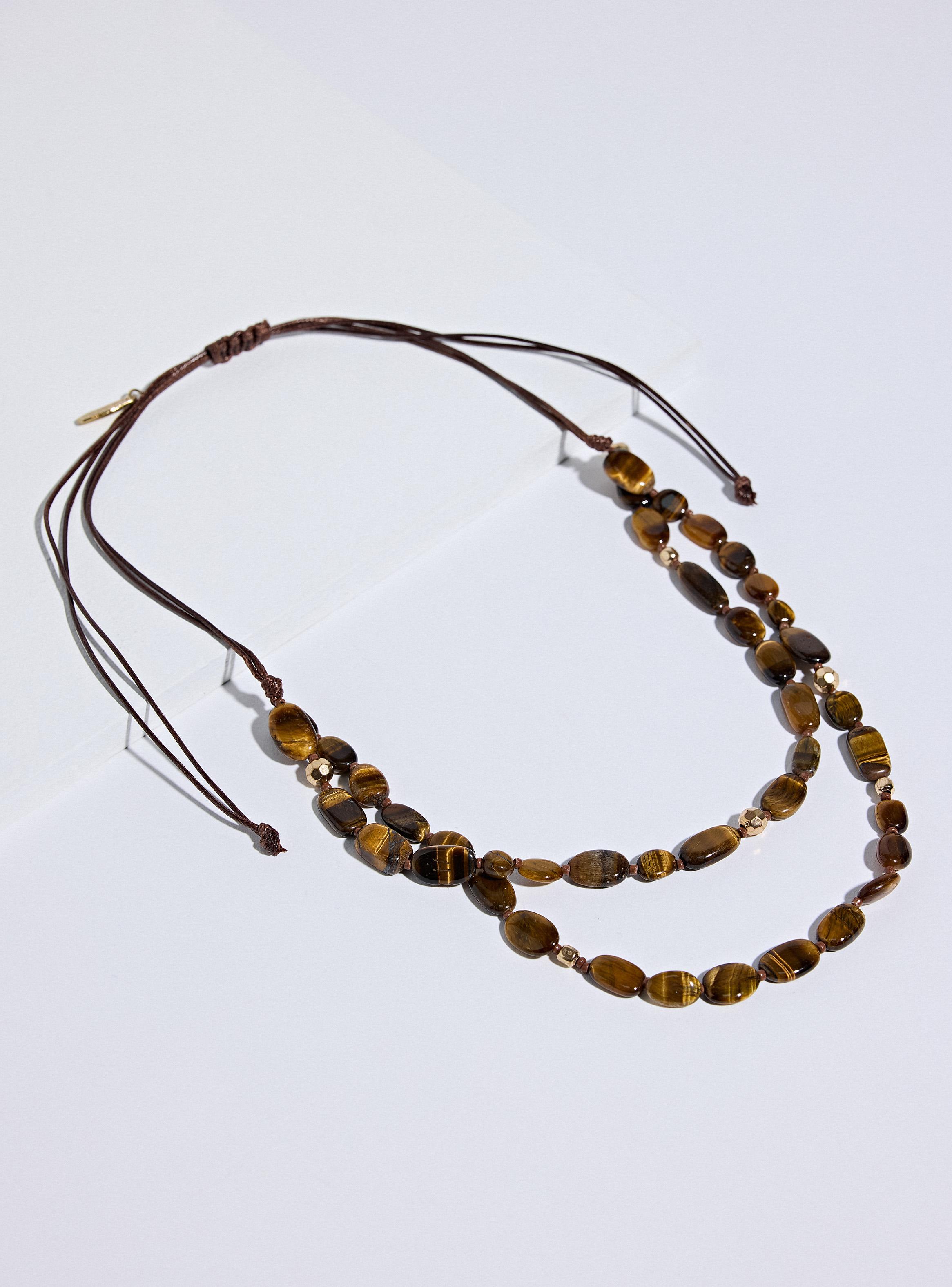 Collar Ajustable Piedras Naturales y Mostacillas Metálicas-0