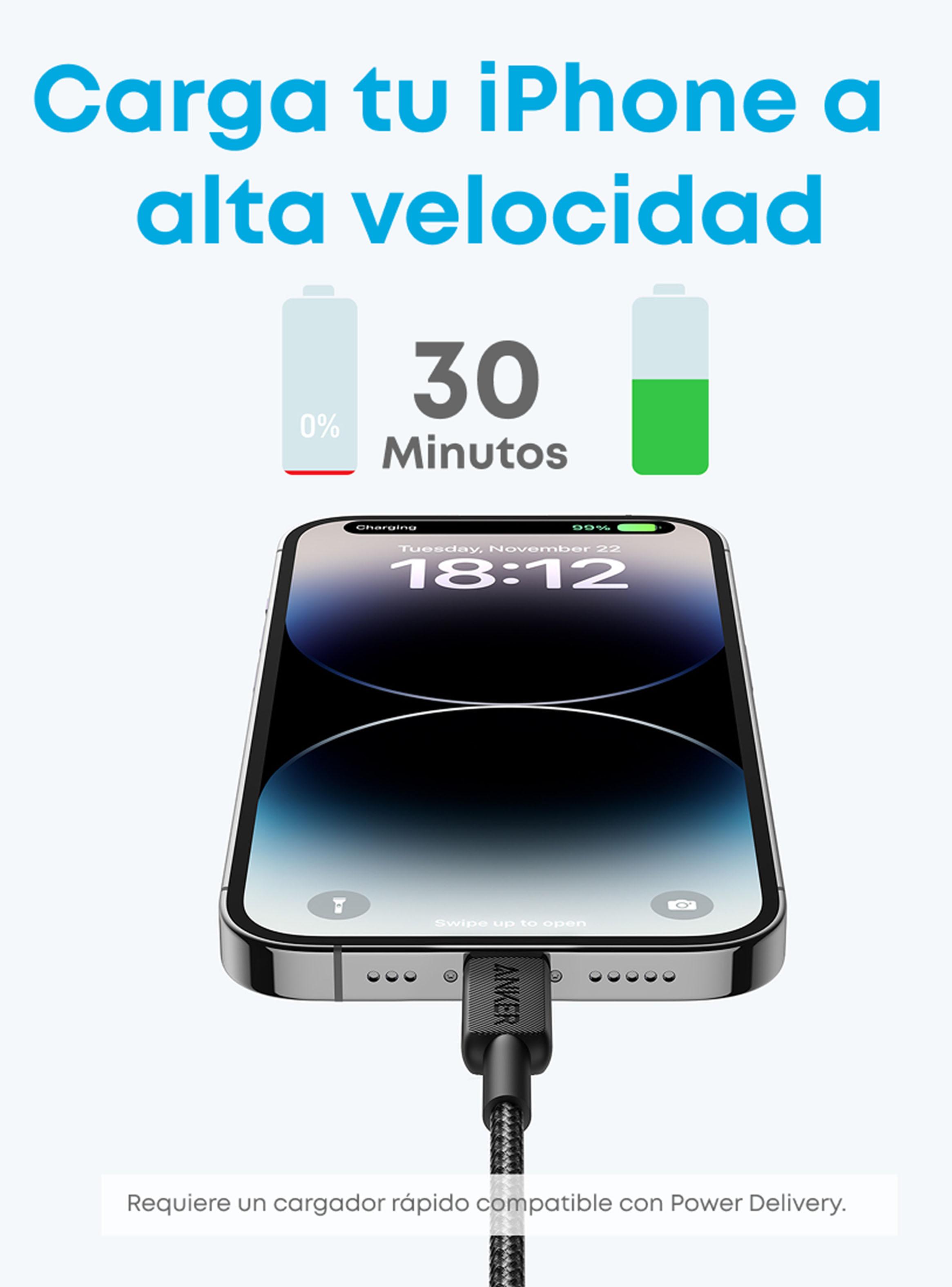 Cable Cargador 60W USB-C a Lightning 2m Negro-2