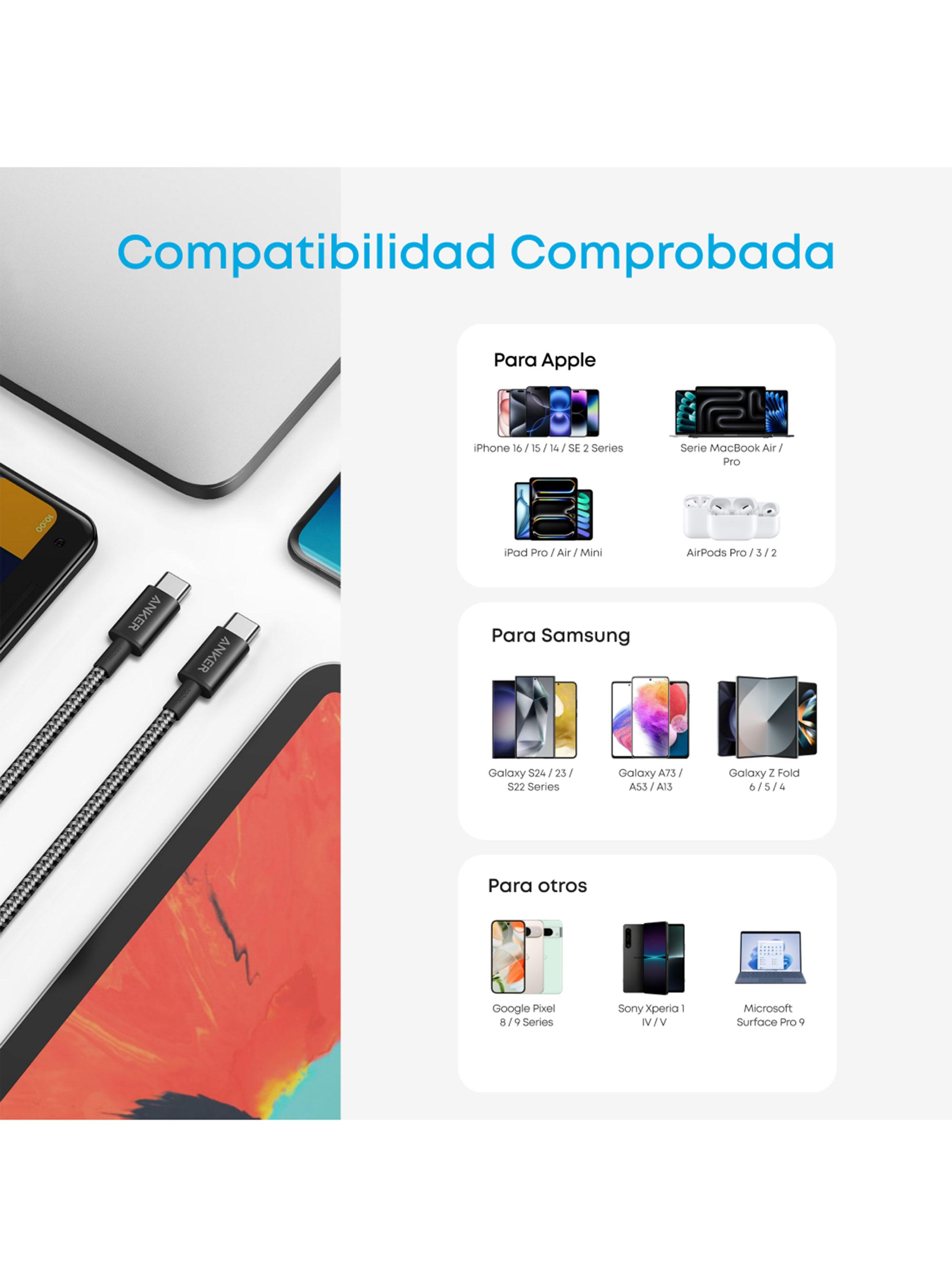 Cable Cargador 60W USB-C a USB-C 2m Negro-5