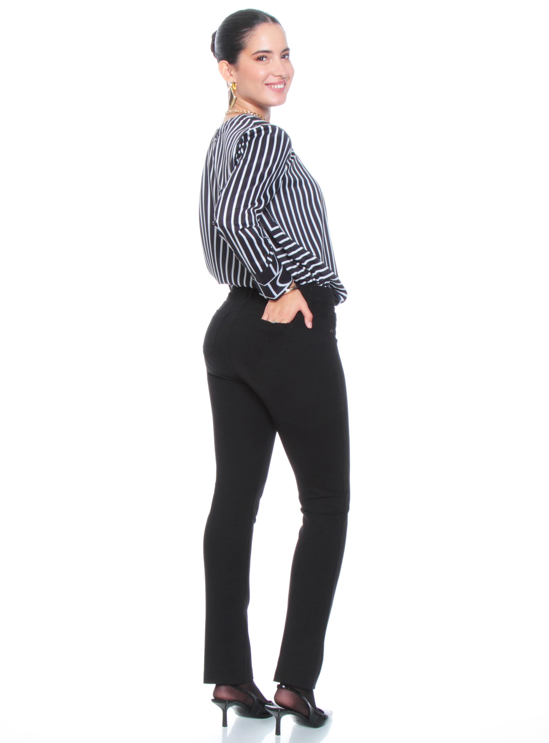 Calza Ponte Recto Tiro Alto Pretina 1 Botón Bolsillo Falso-4