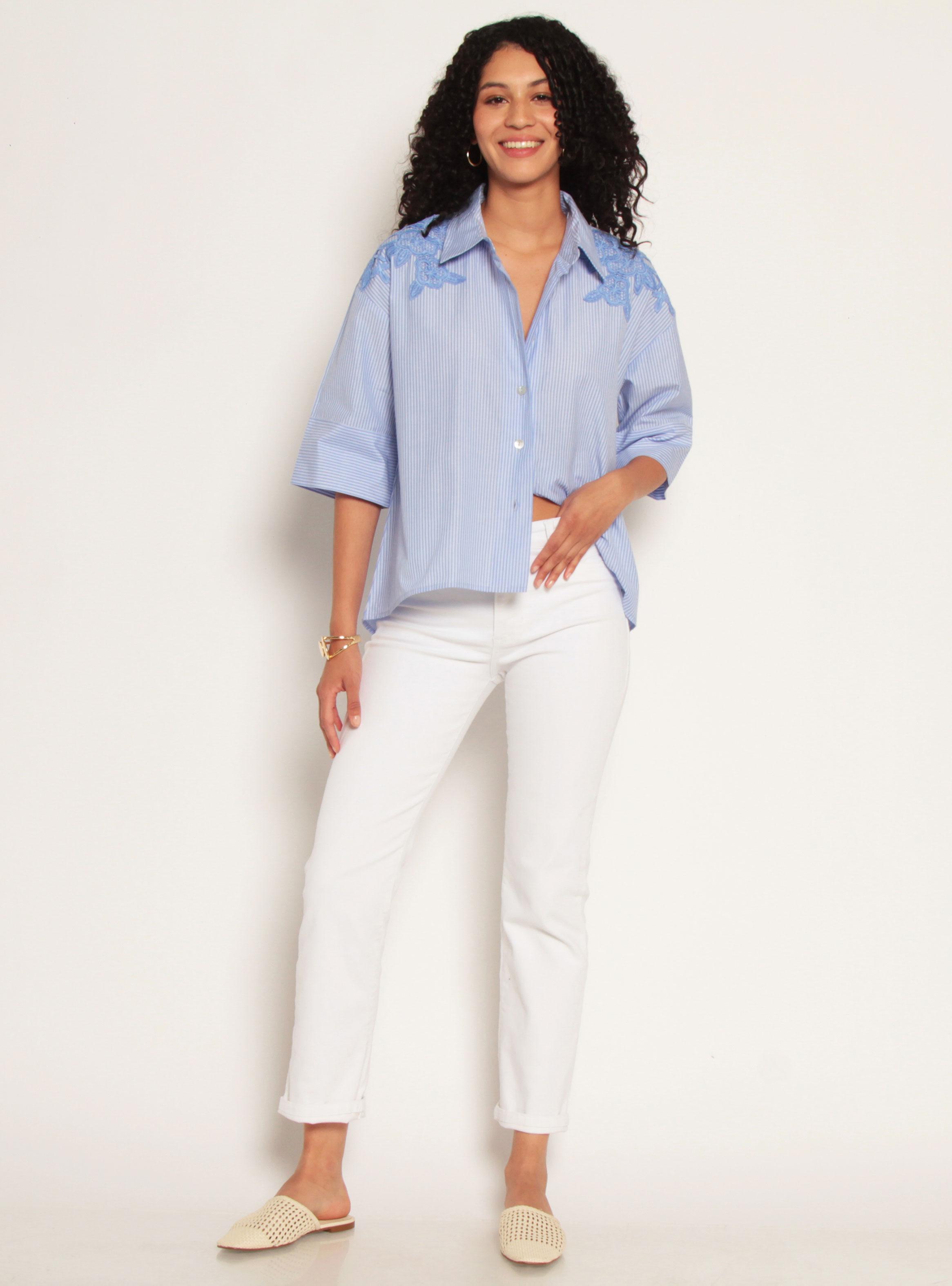 Blusa Listada Manga 3/4 con Bordado-3