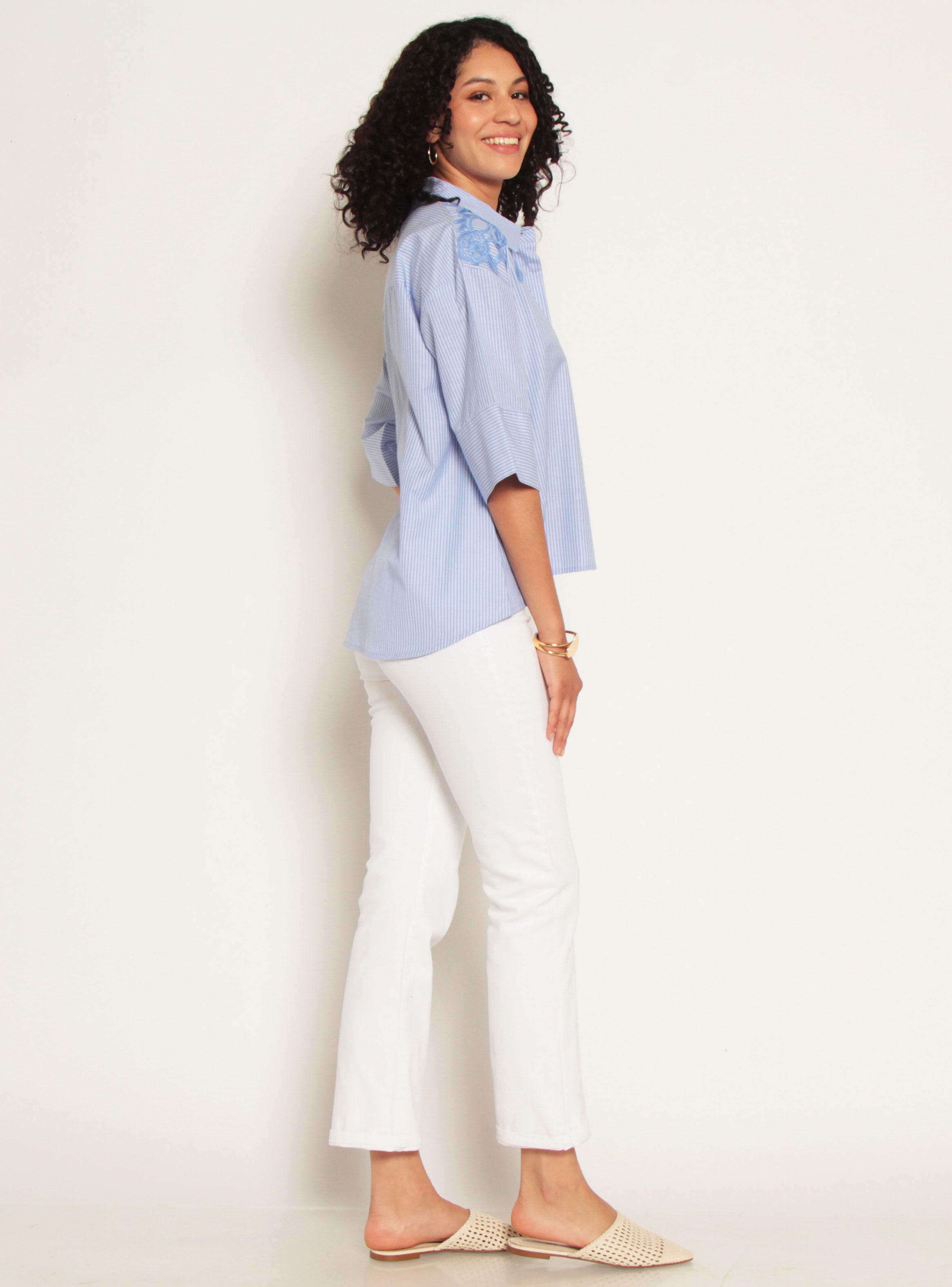 Blusa Listada Manga 3/4 con Bordado-4
