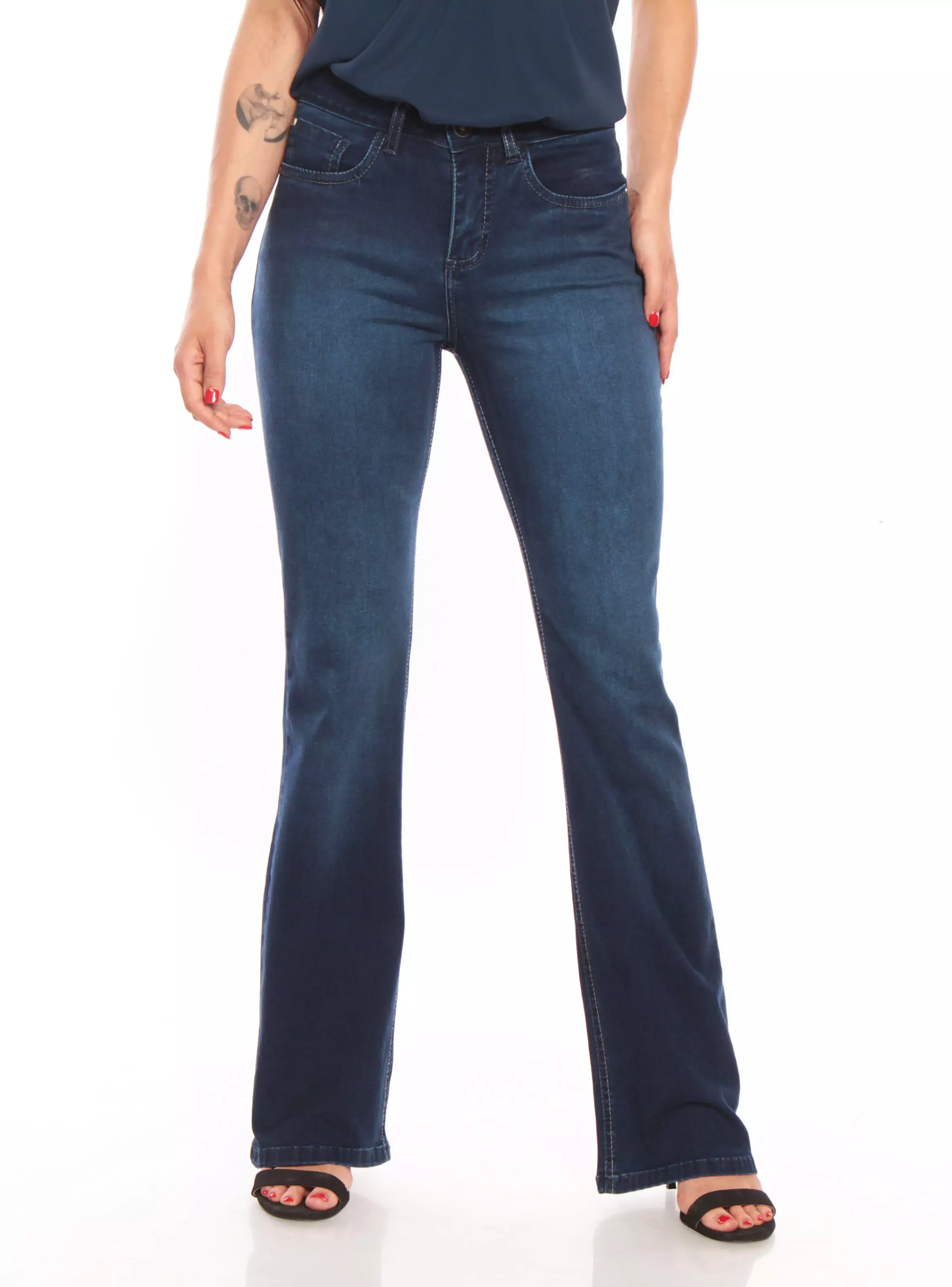 Jeans Básico Recto Tiro Medio un Botón Bolsillo Tapeta Falsa J34-0