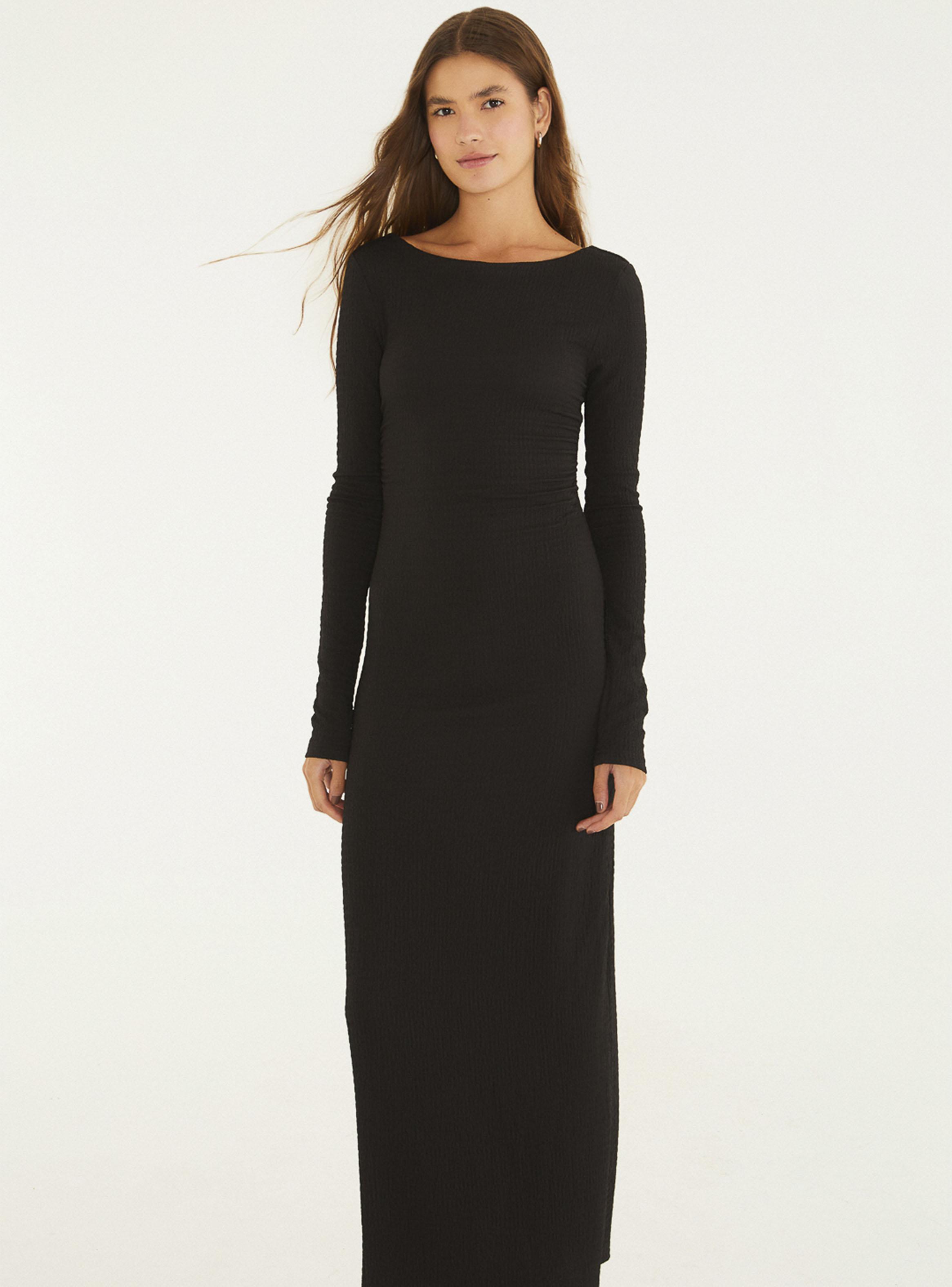 Vestido Midi Manga Larga con Espalda Escotada-2