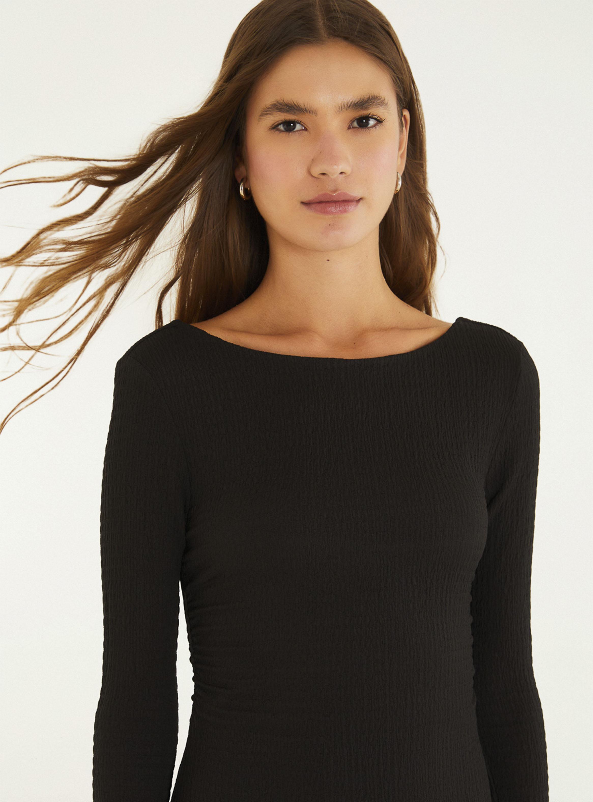 Vestido Midi Manga Larga con Espalda Escotada-3