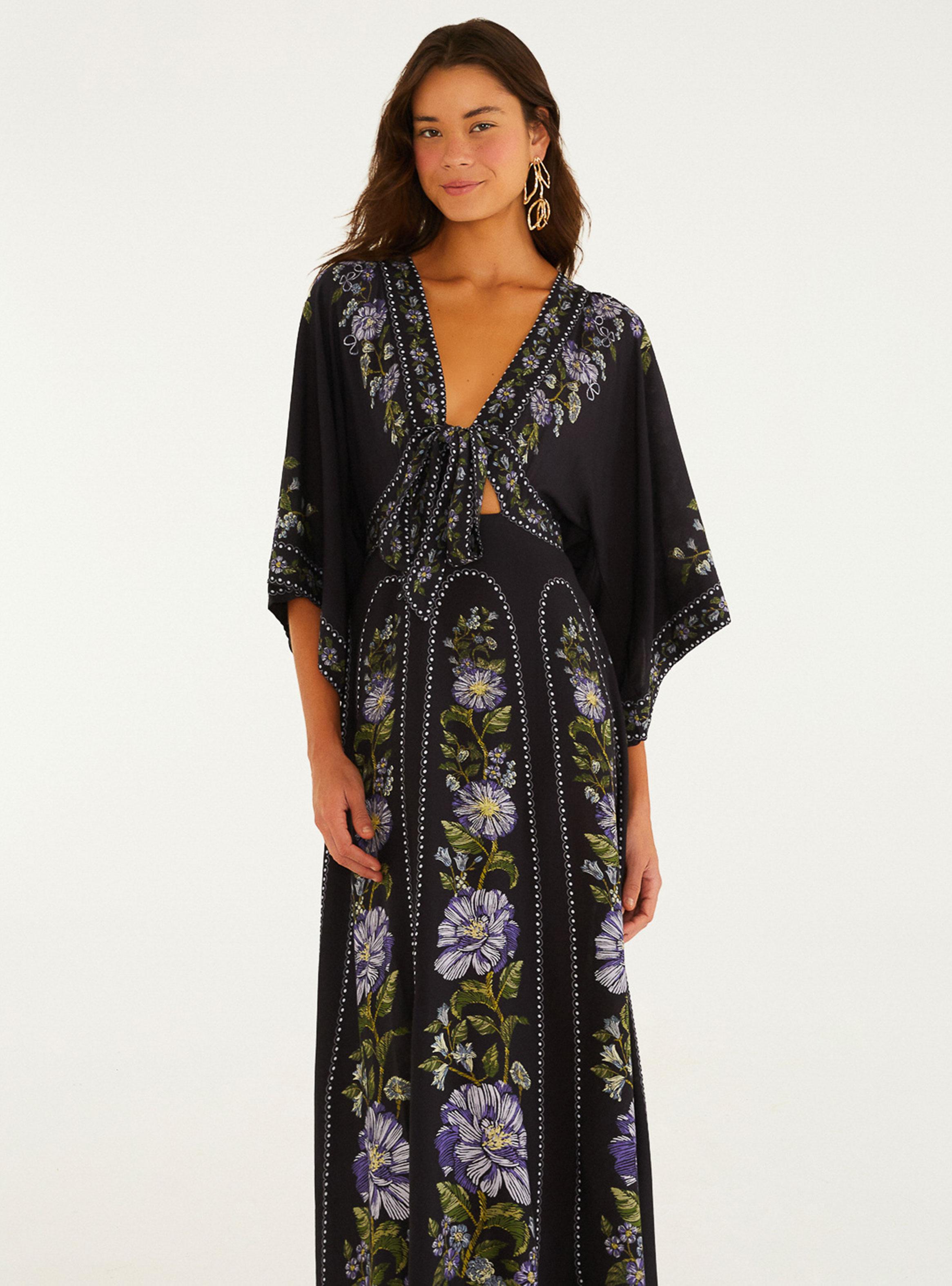 Vestido Maxi Floral Nocturno con Escote Anudado-2