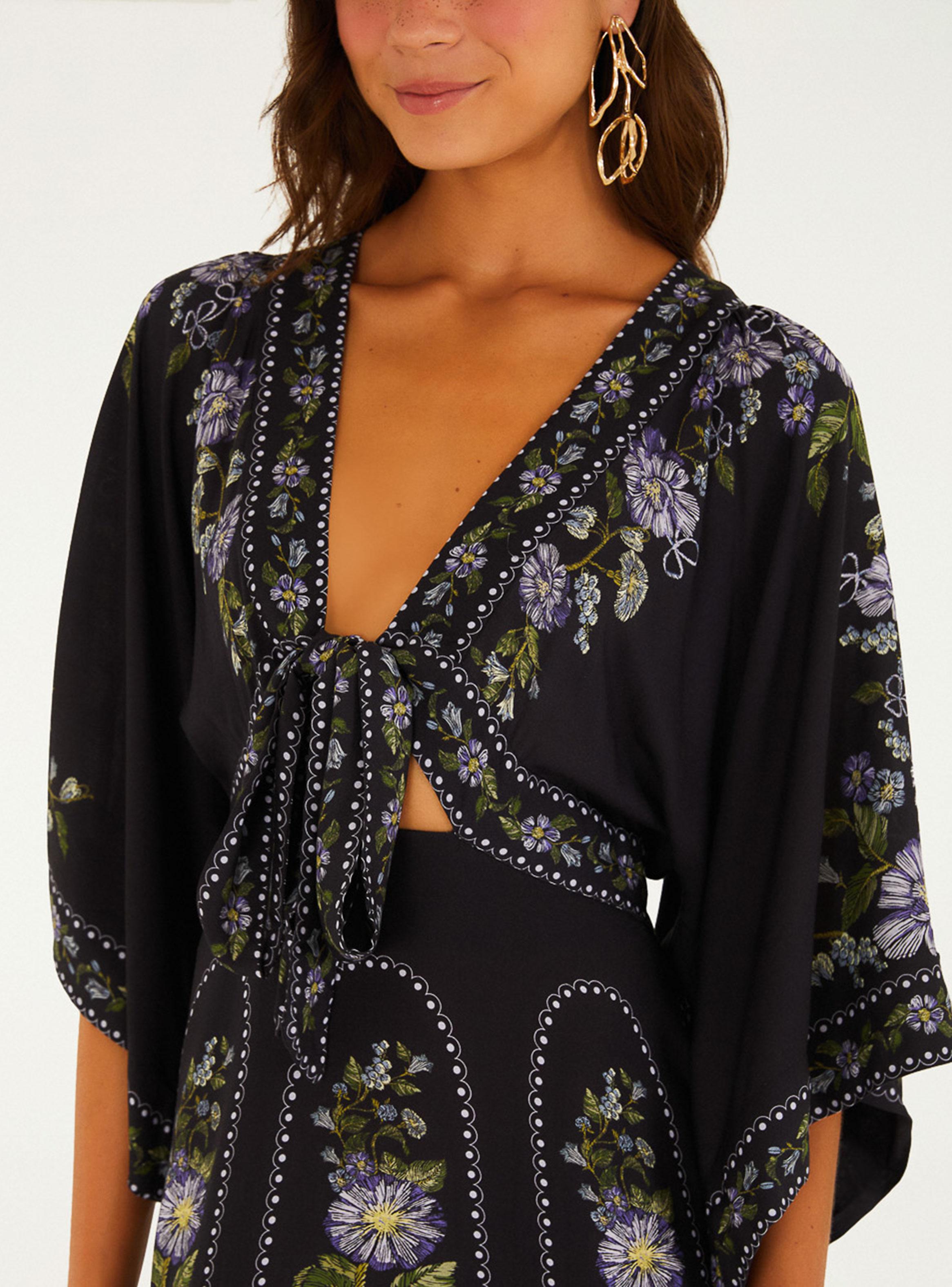 Vestido Maxi Floral Nocturno con Escote Anudado-3