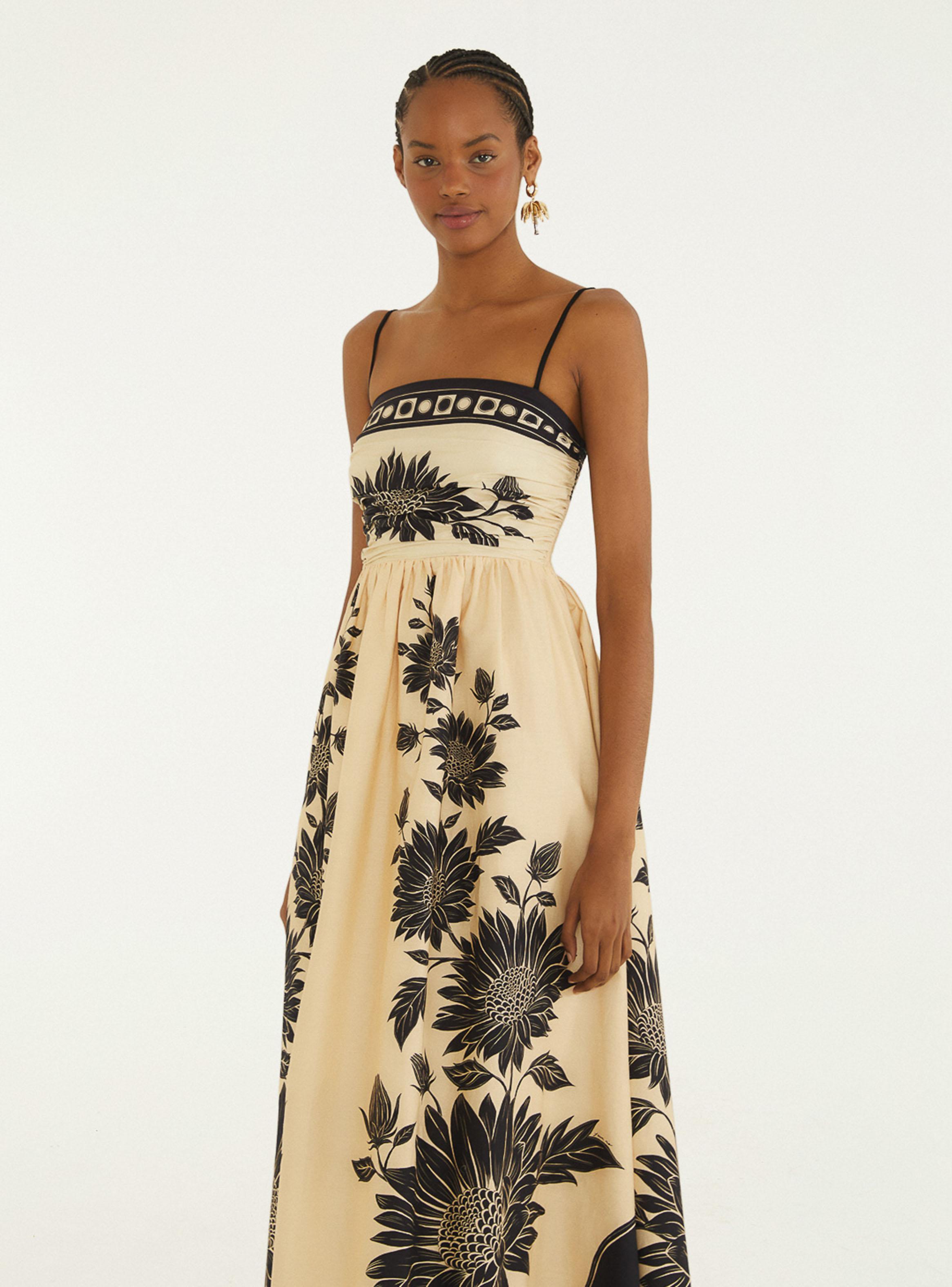 Vestido Midi de Tirantes con Estampado Floral Bicolor-2