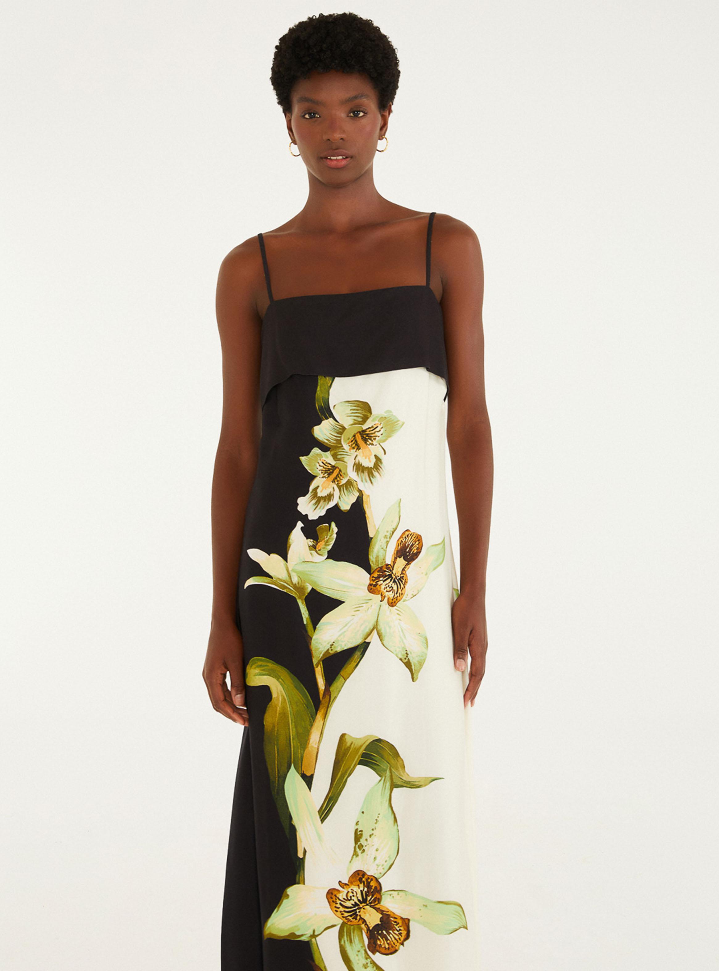Vestido Bicolor Estampado Orquídea-2