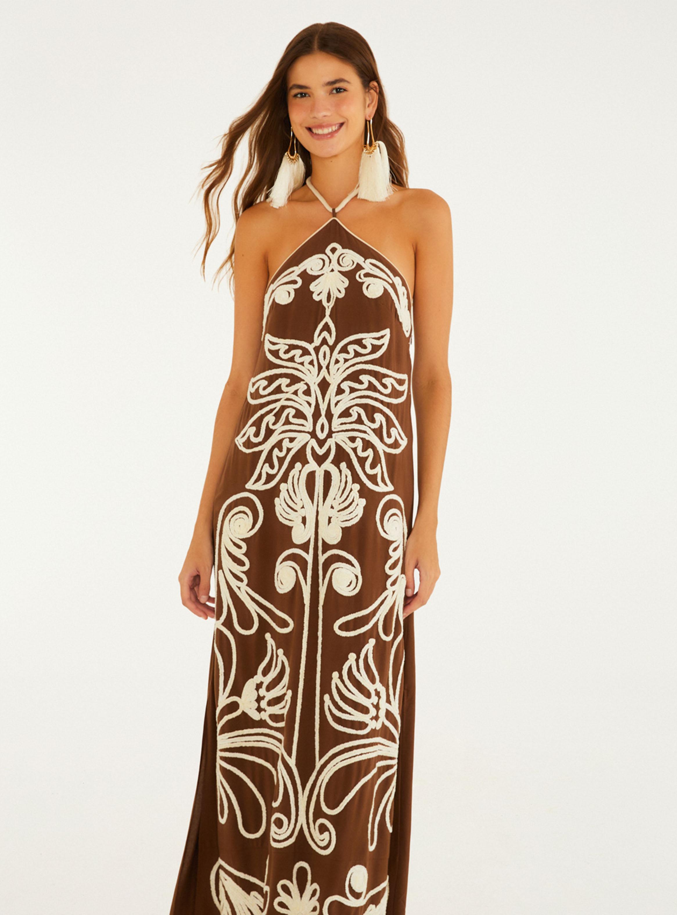 Vestido Midi Halter Bordado en Contraste-2
