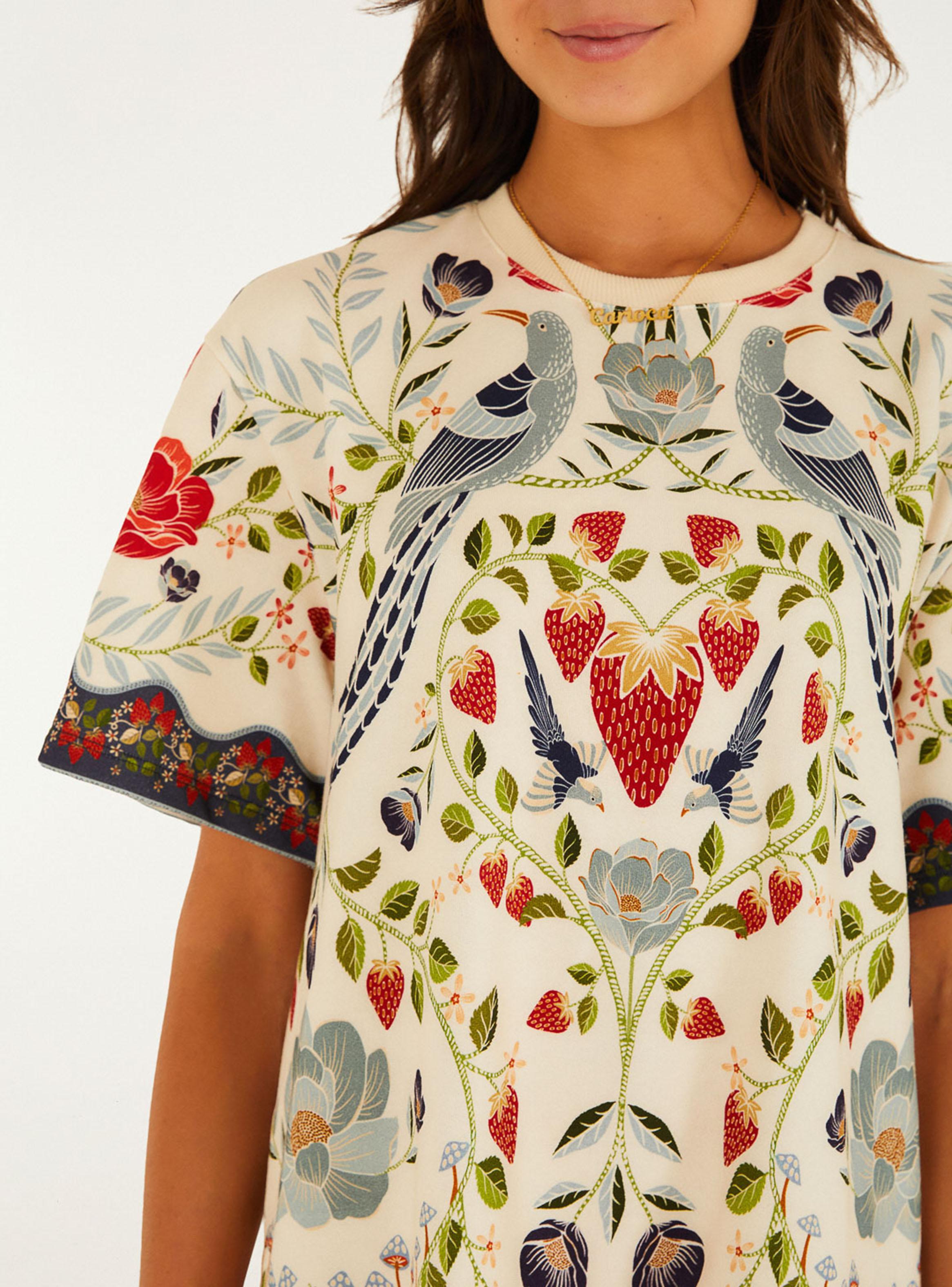 Vestido Corto Botánico Aves y Frutillas-2