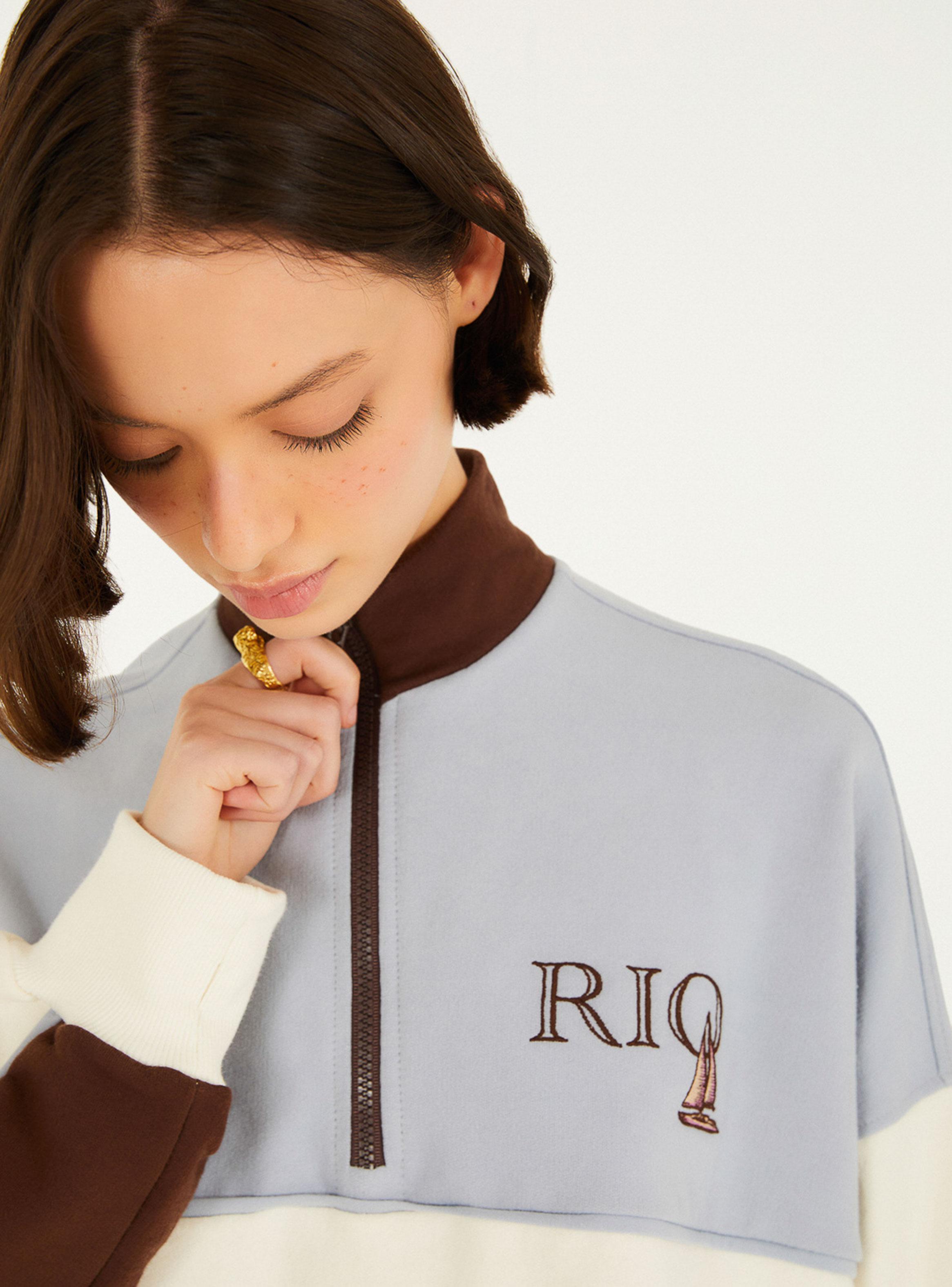 Polerón Half Zip Cuello Alto Bicolor Retro-2