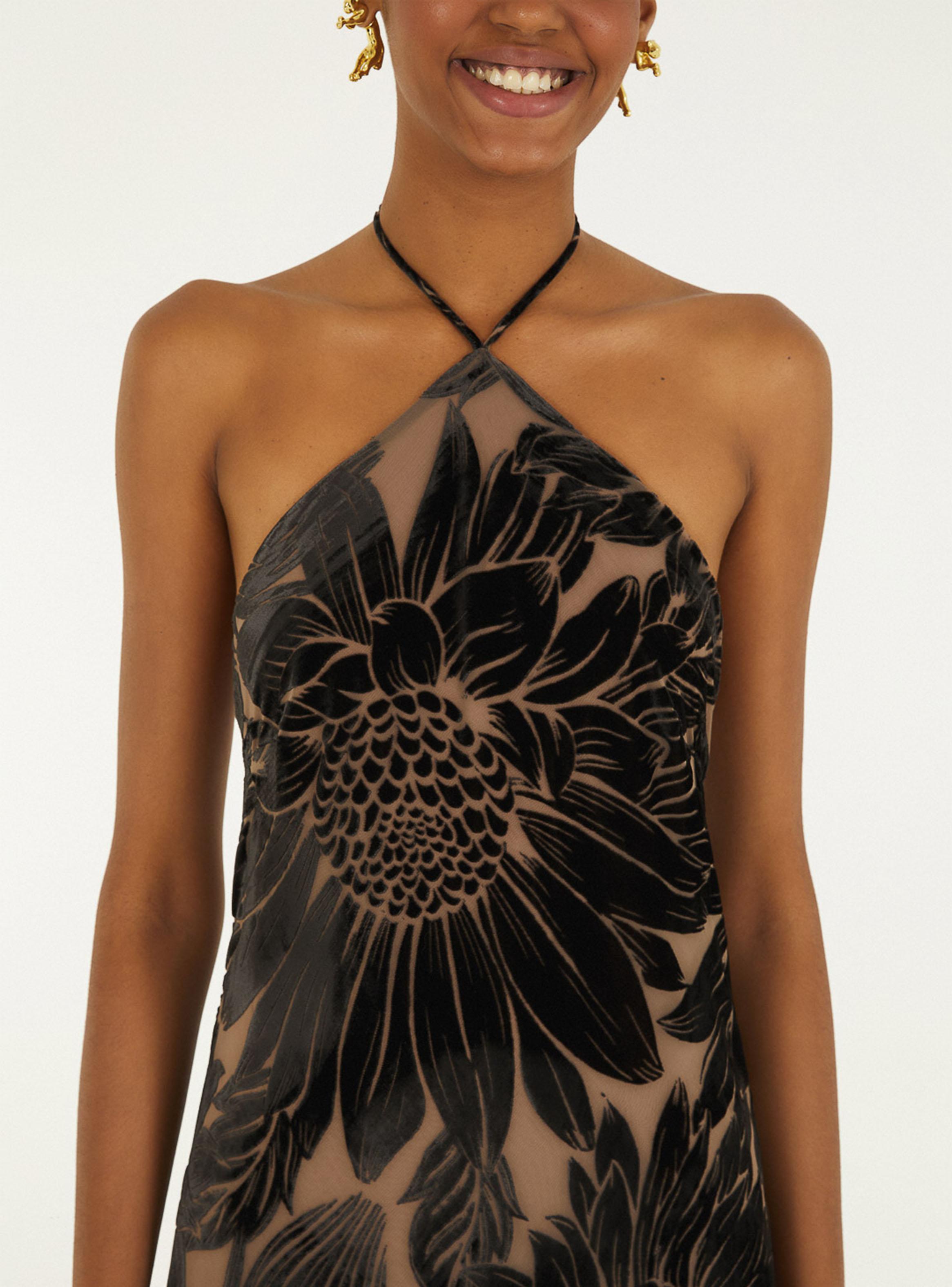 Vestido Midi Halter Estampado de Girasoles-3