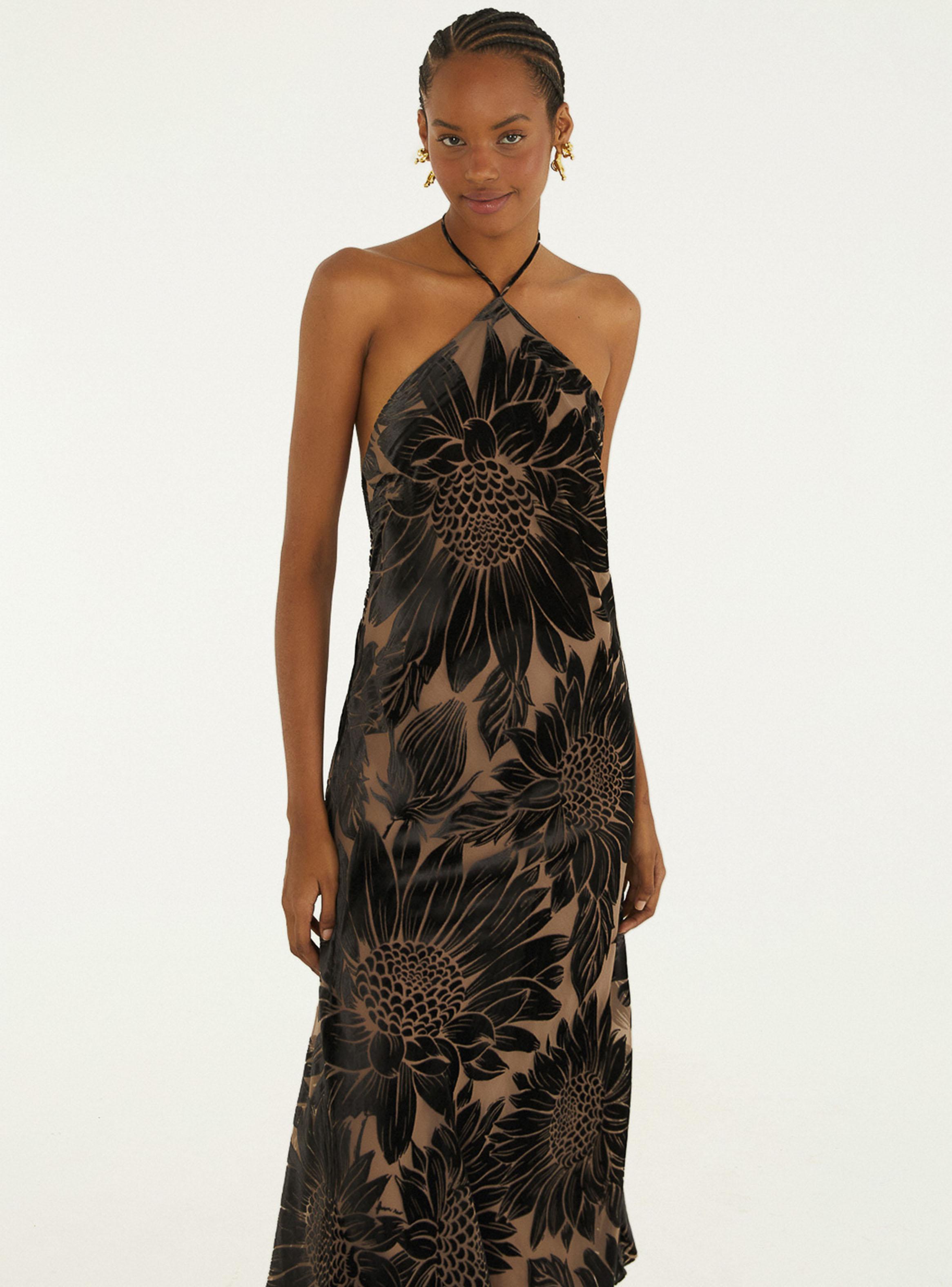 Vestido Midi Halter Estampado de Girasoles-2