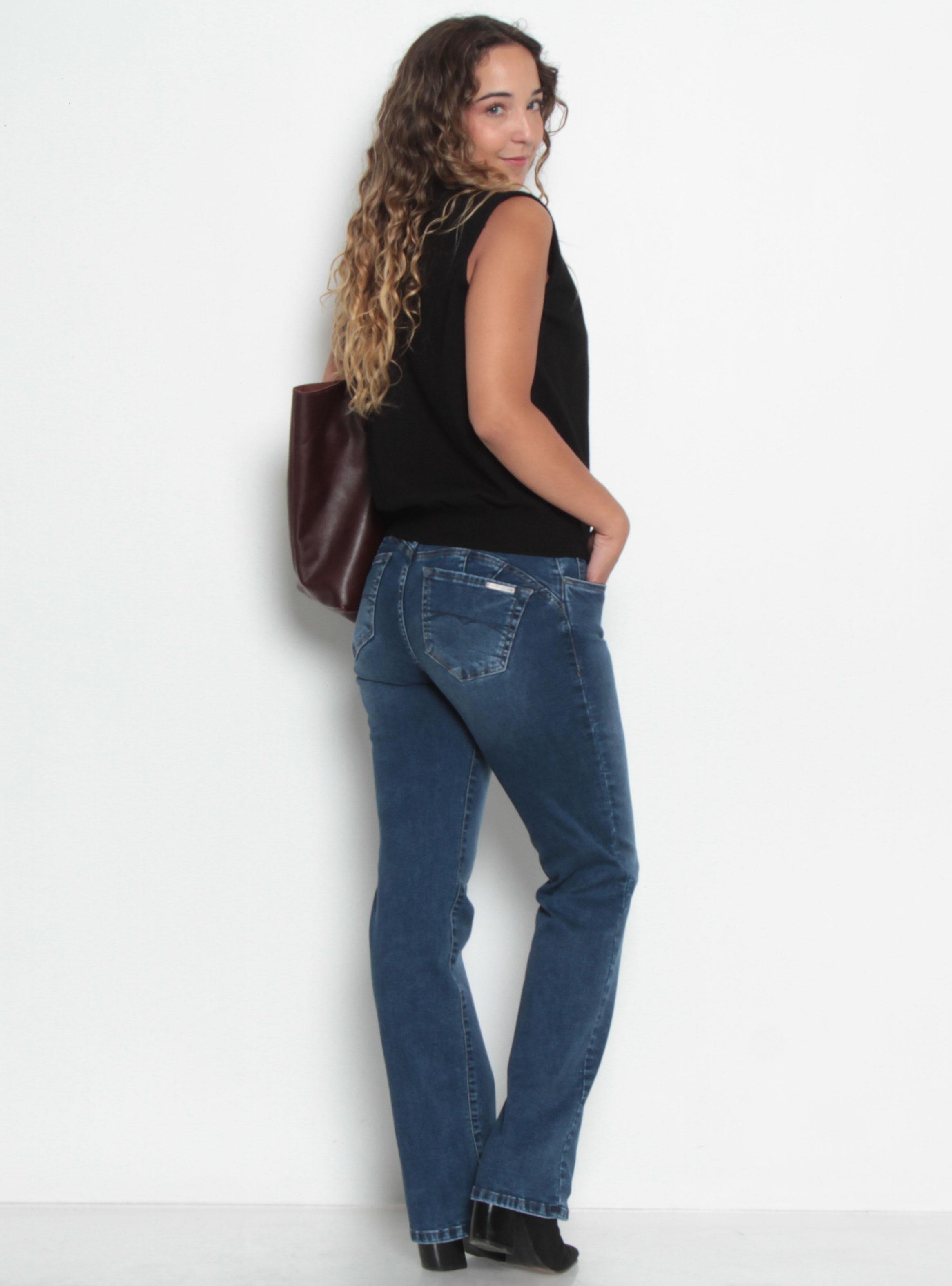 Jeans Flare Tiro Alto Flare Fit Pretina Media Dos Botones-4
