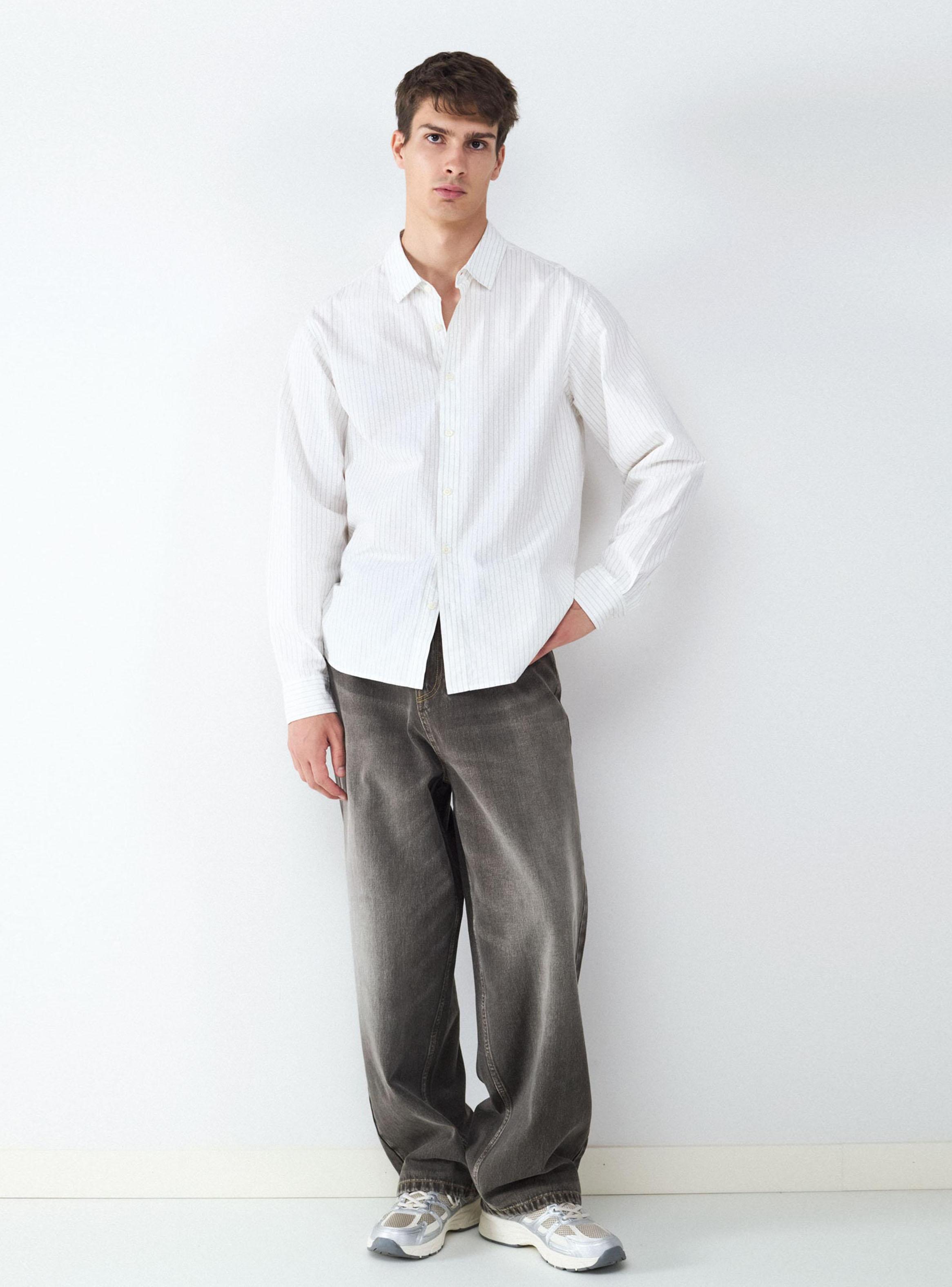 Jeans Baggy Fit Unicolor Algodóm Tiro Medio-3