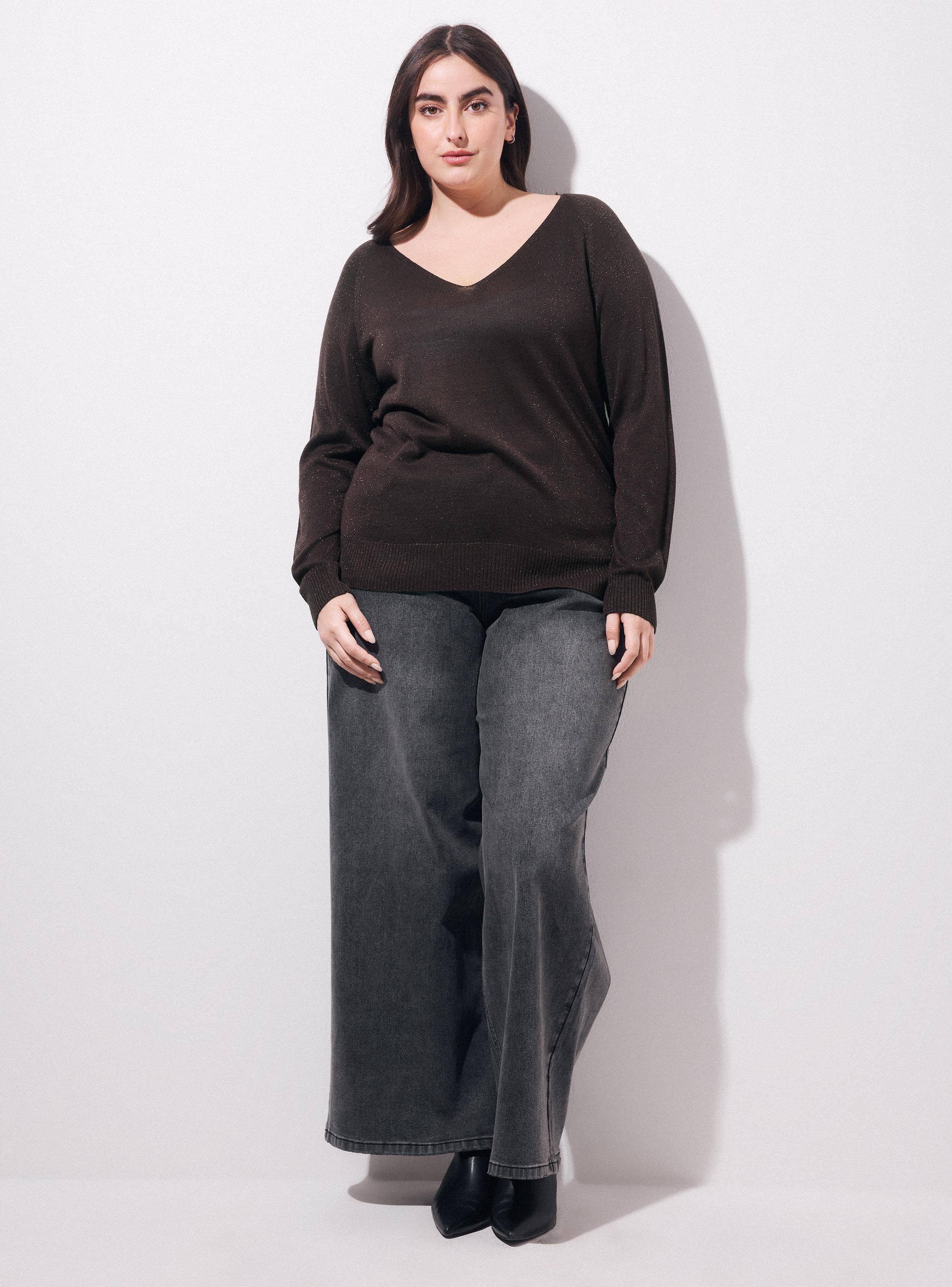 Sweater con Brillo Sutil y Escote en V-4