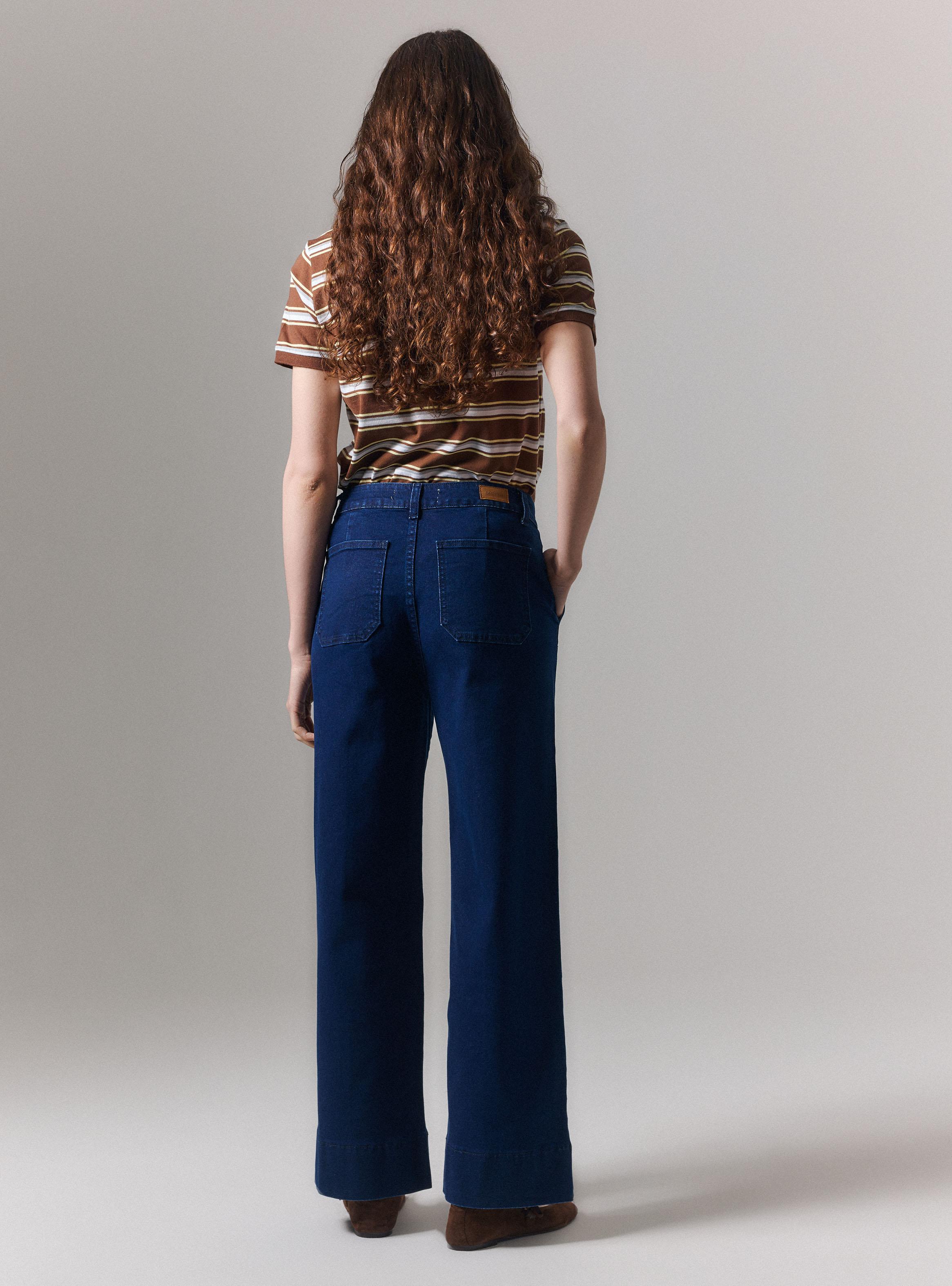Jeans Wide Leg Tiro Alto con Costuras Frontales-5