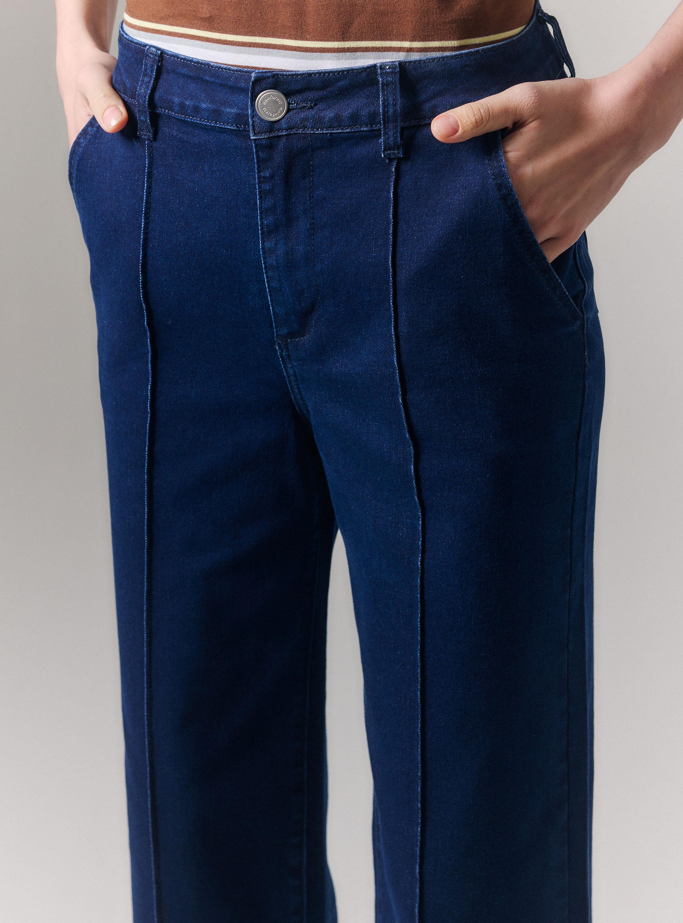 Jeans Wide Leg Tiro Alto con Costuras Frontales-2