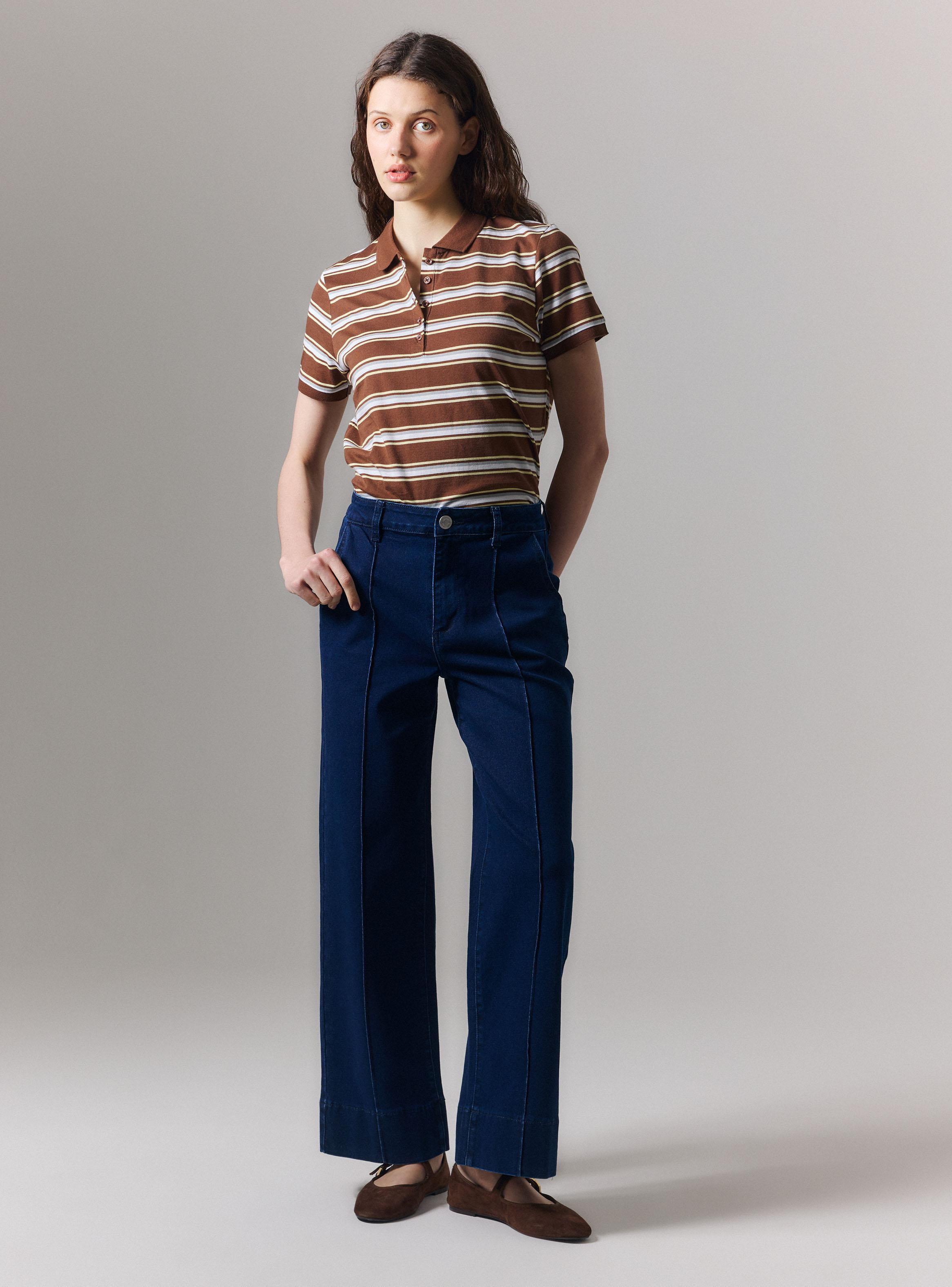 Jeans Wide Leg Tiro Alto con Costuras Frontales-4