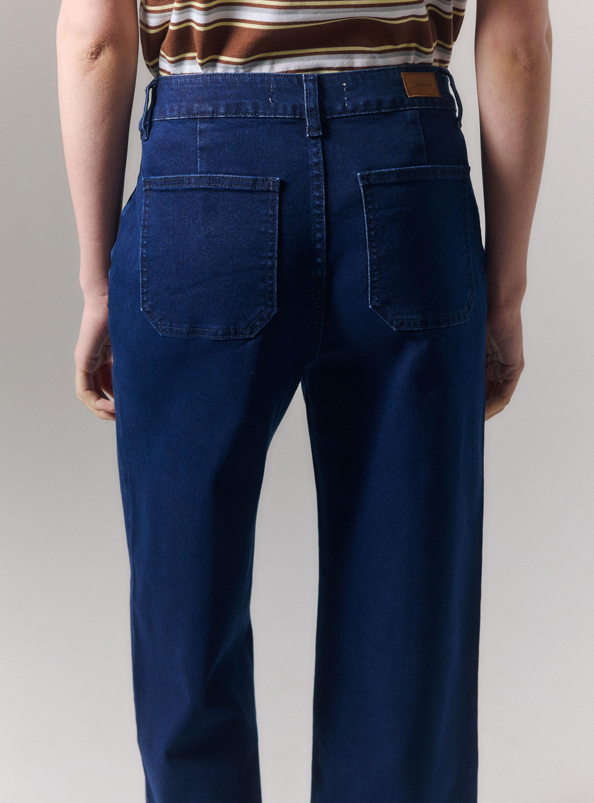 Jeans Wide Leg Tiro Alto con Costuras Frontales-3