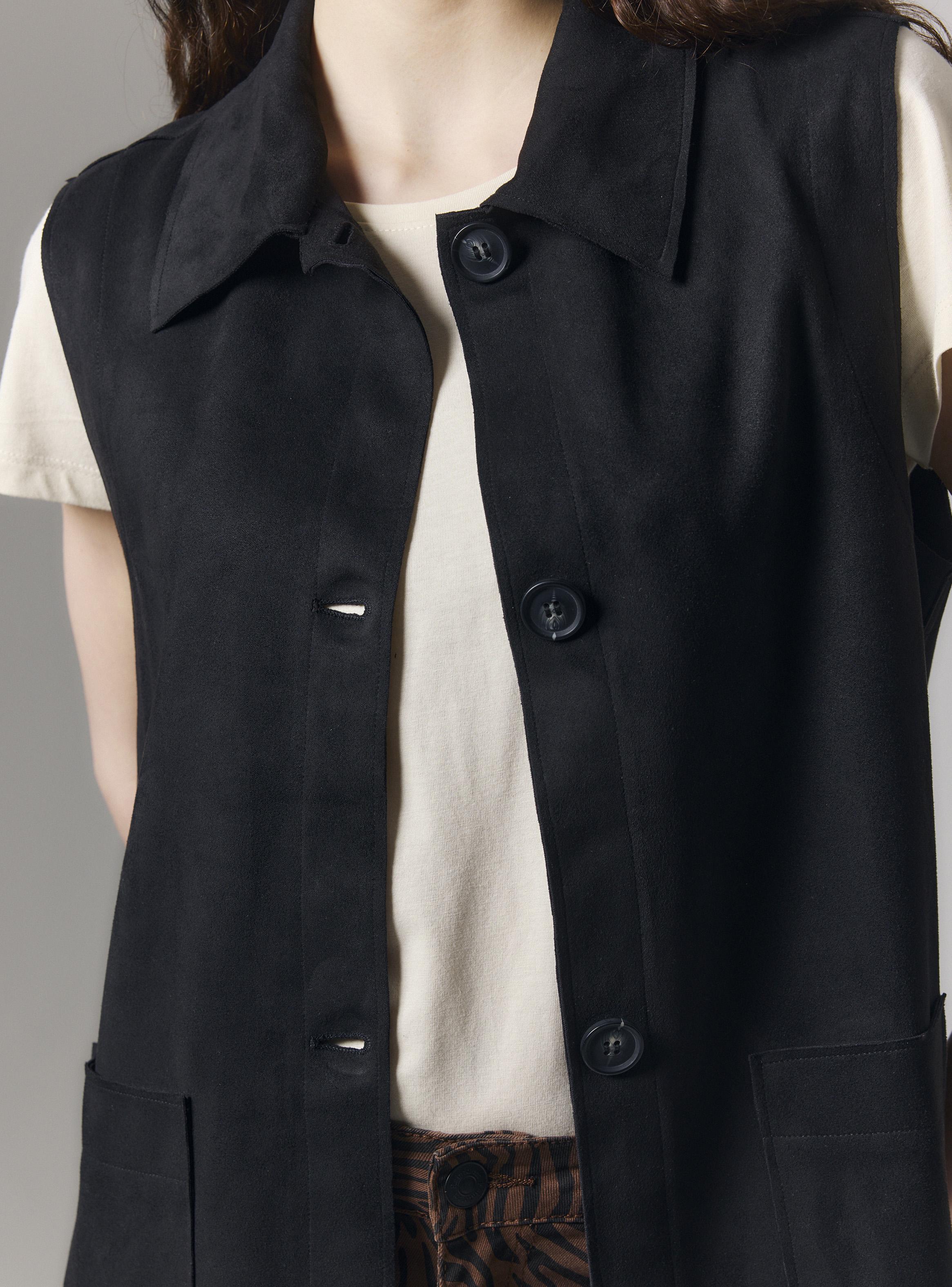 Chaleco Vest con Botones Frontales y Bolsillos Efecto Gamuza-3