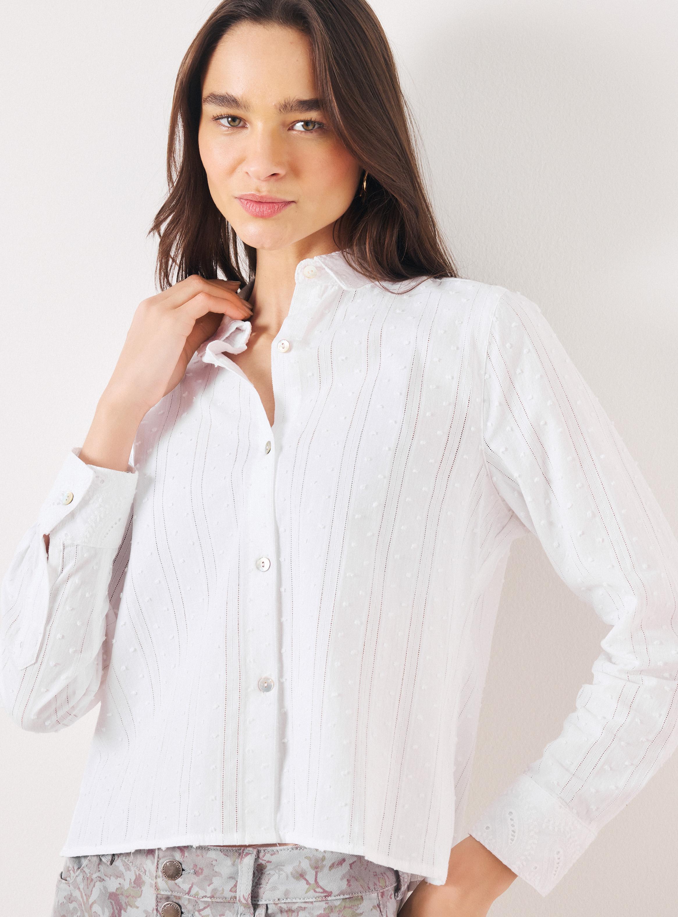 Blusa Cuello Camisero Tela Fantasía Listada con Relieve-2