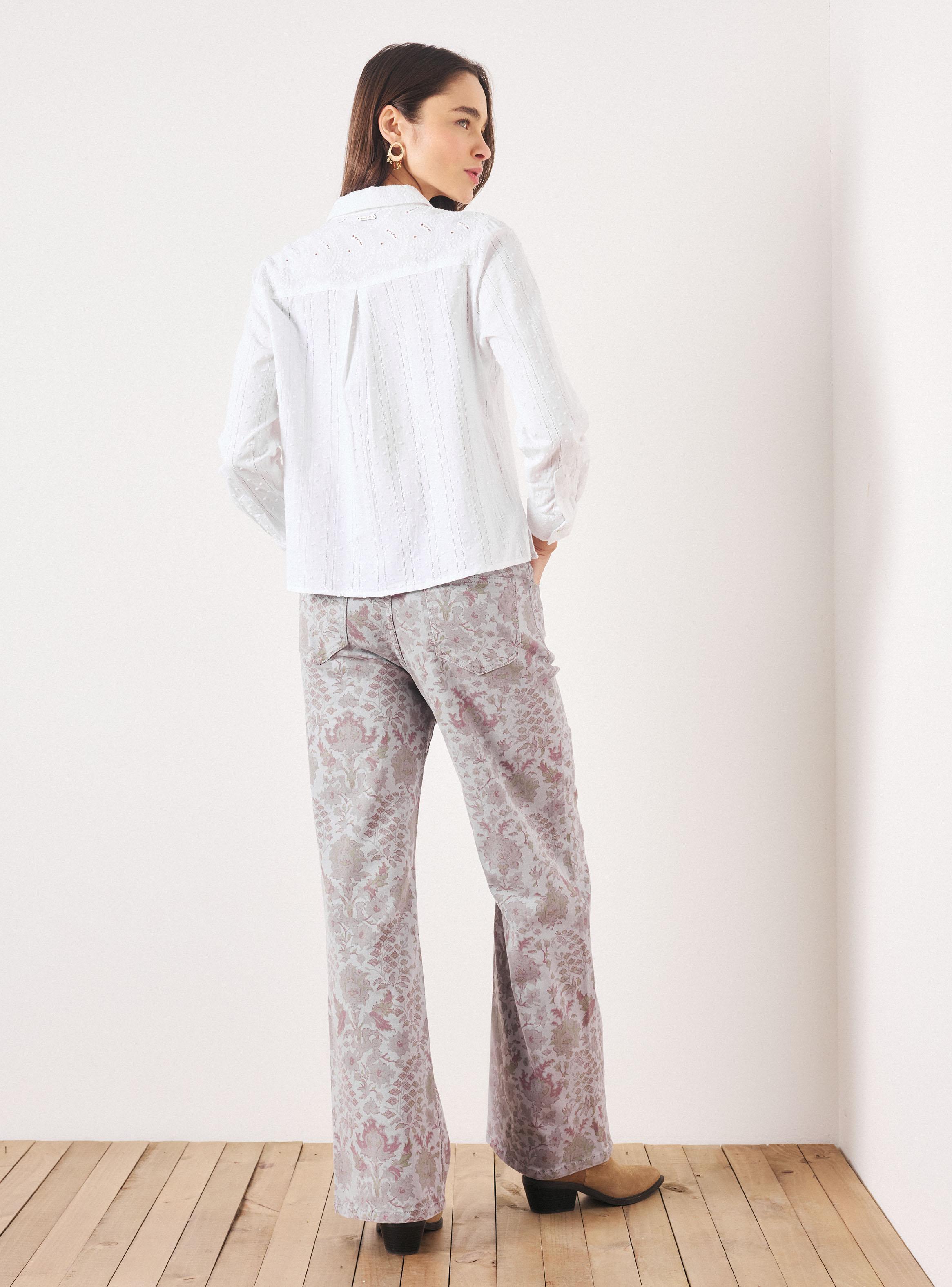 Pantalón Floral Vintage Straight Fit Medio con Botones-5