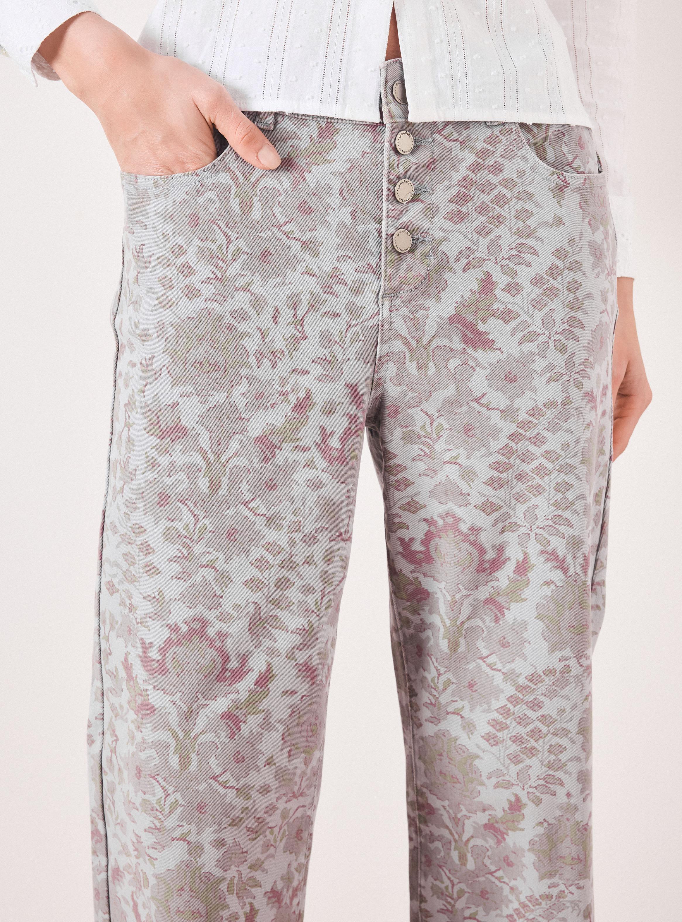 Pantalón Floral Vintage Straight Fit Medio con Botones-2