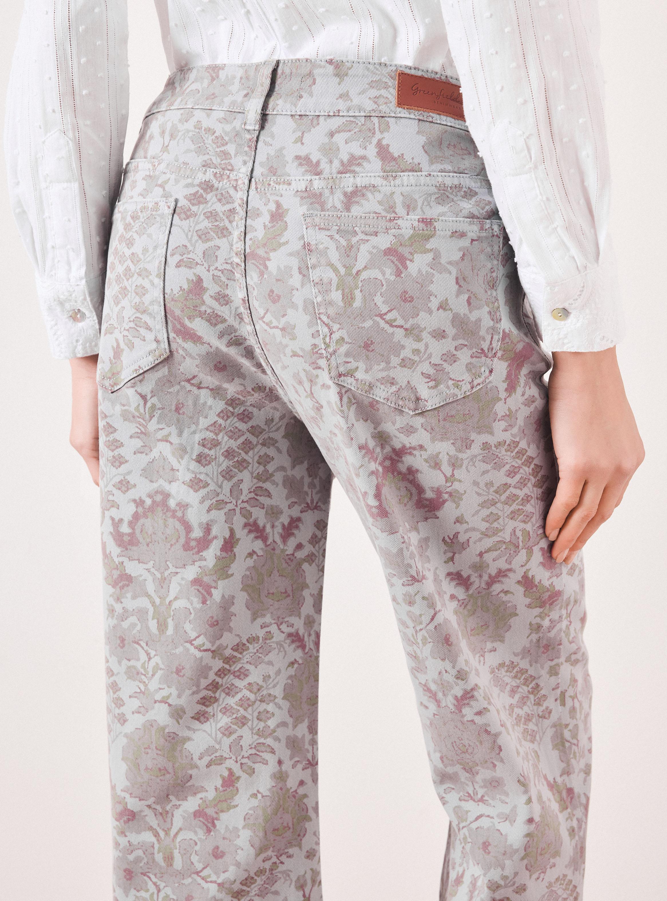 Pantalón Floral Vintage Straight Fit Medio con Botones-3
