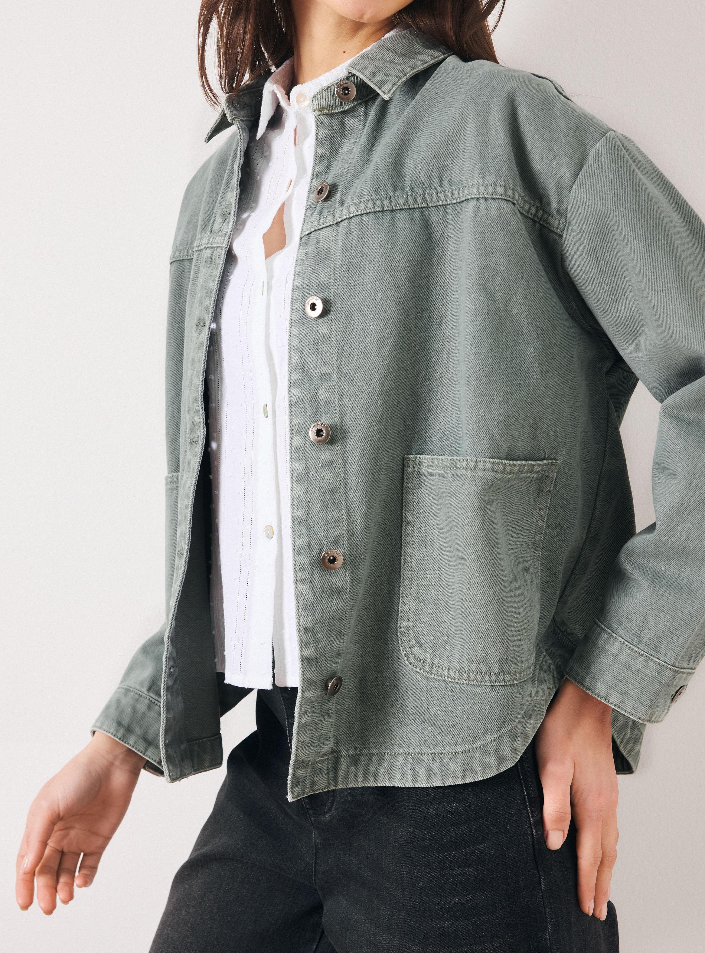 Chaqueta Denim Color con Bolsillos Frontales-3