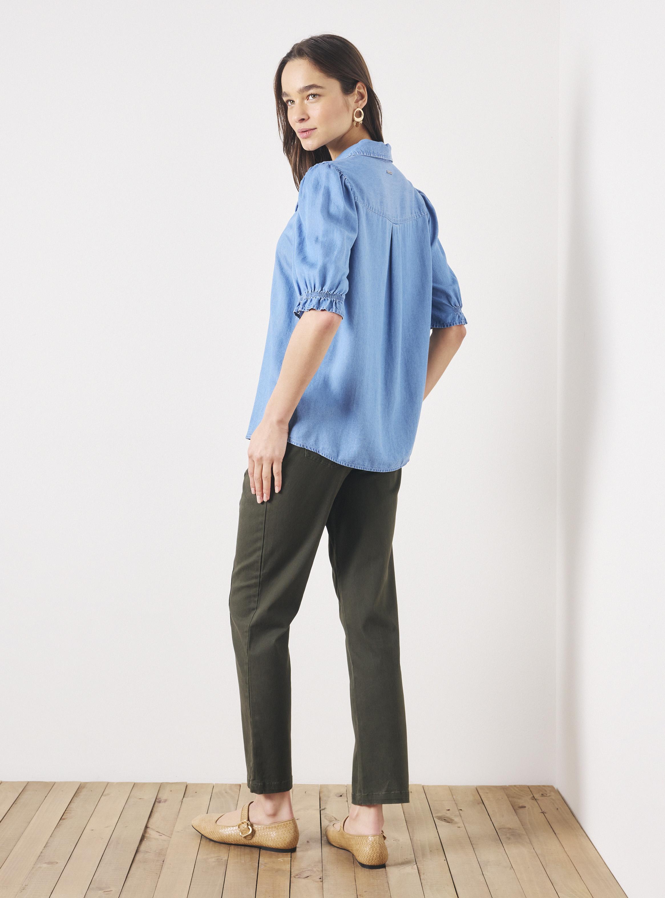 Blusa Mangas Abullonadas con Cuello Camisero y Trenza-5