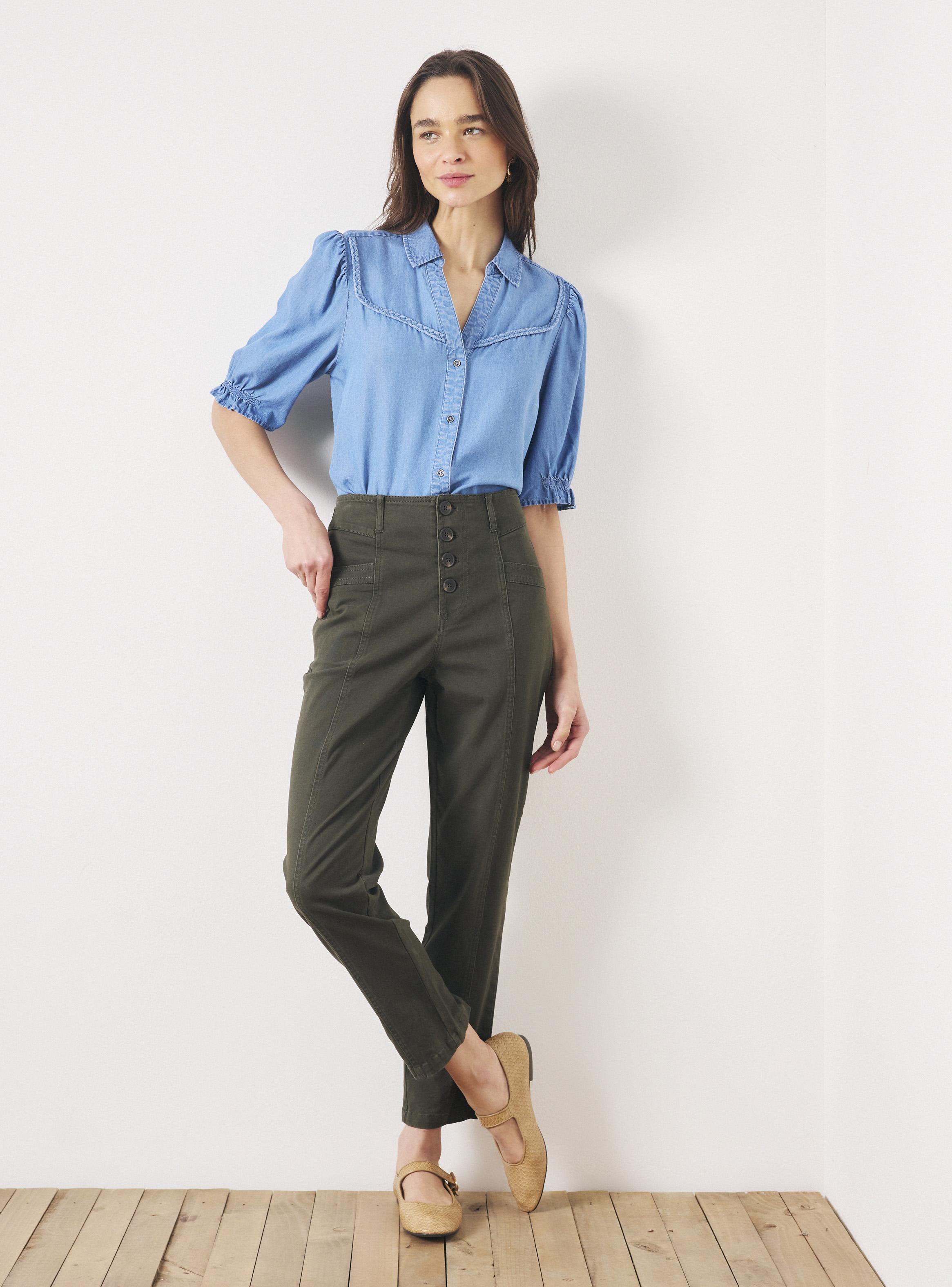 Blusa Mangas Abullonadas con Cuello Camisero y Trenza-4