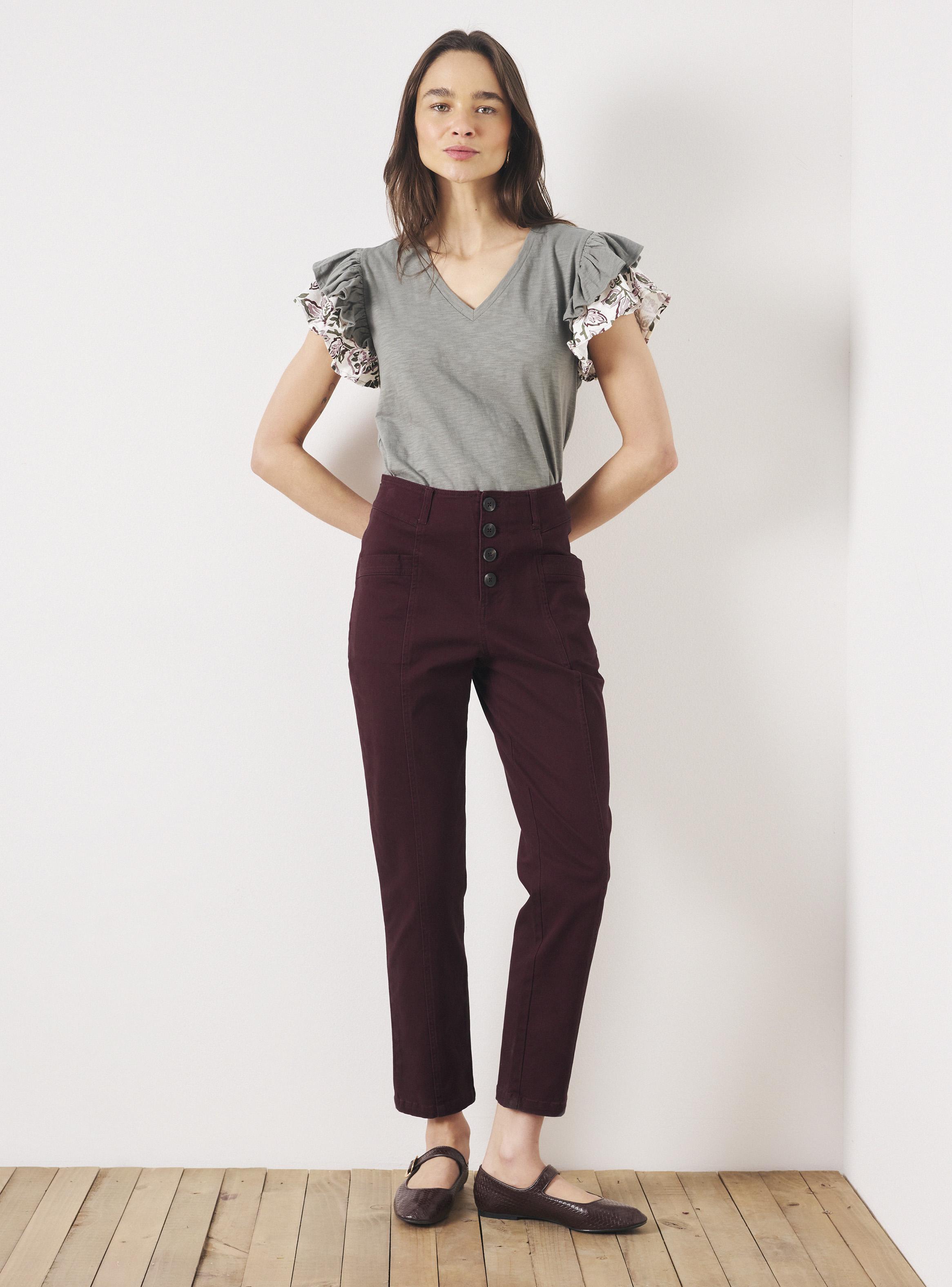 Pantalón Slim Elasticado Tiro Alto con Botones-4