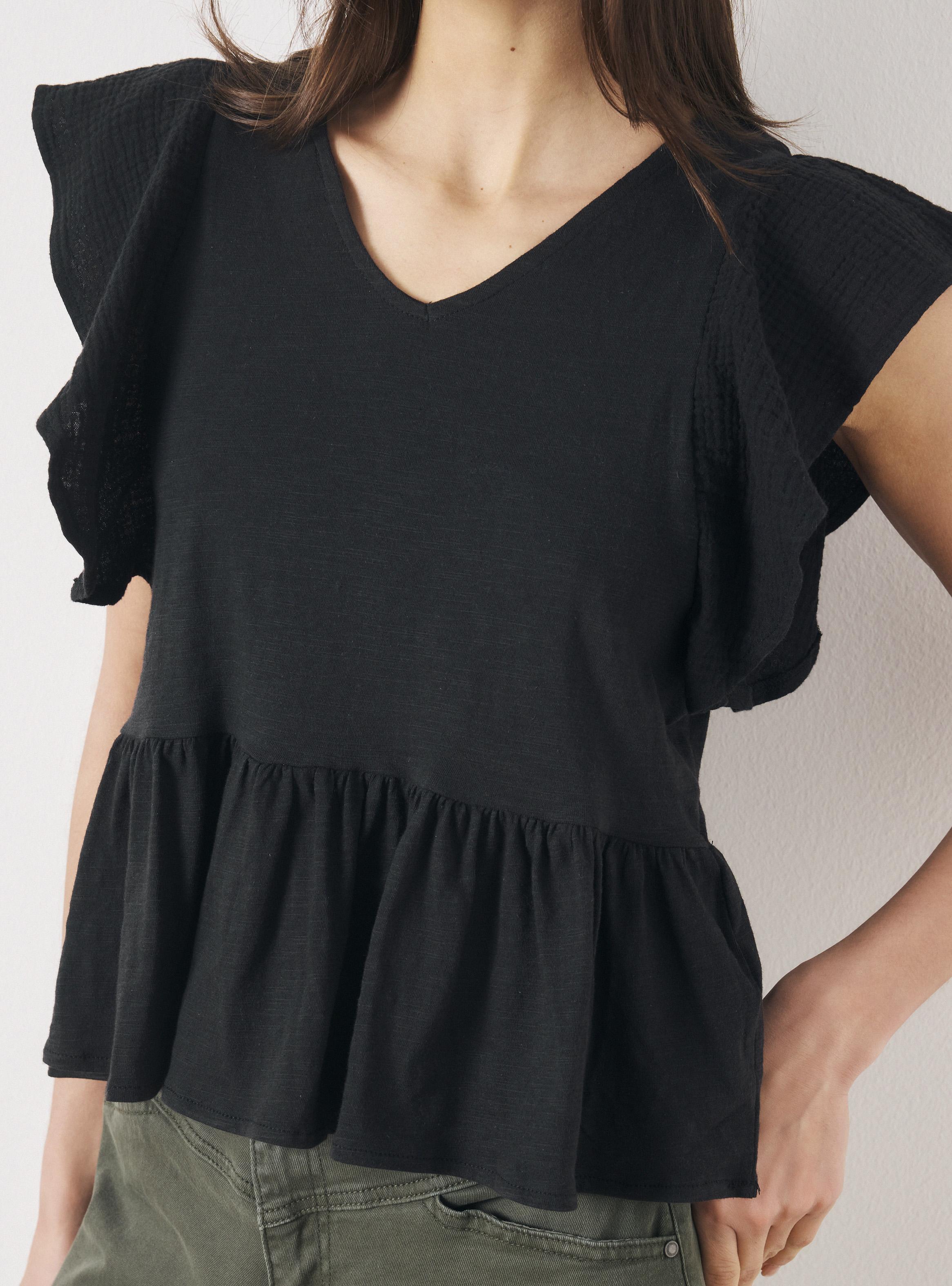 Polera Manga Volada con Corte Peplum y Mix de Telas-3