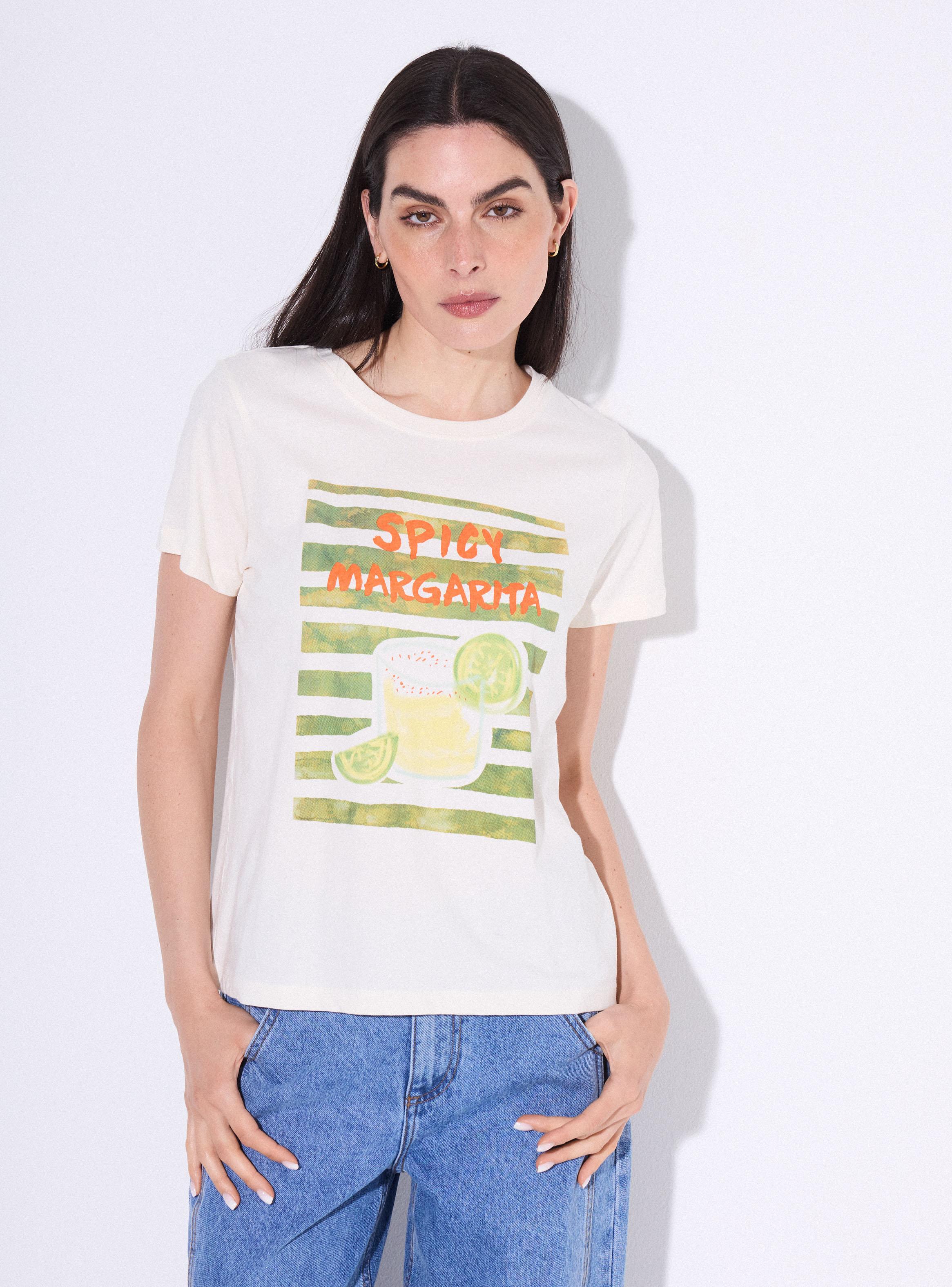 Polera Manga Corta Cuello Redondo y Estampado Focalizado-0