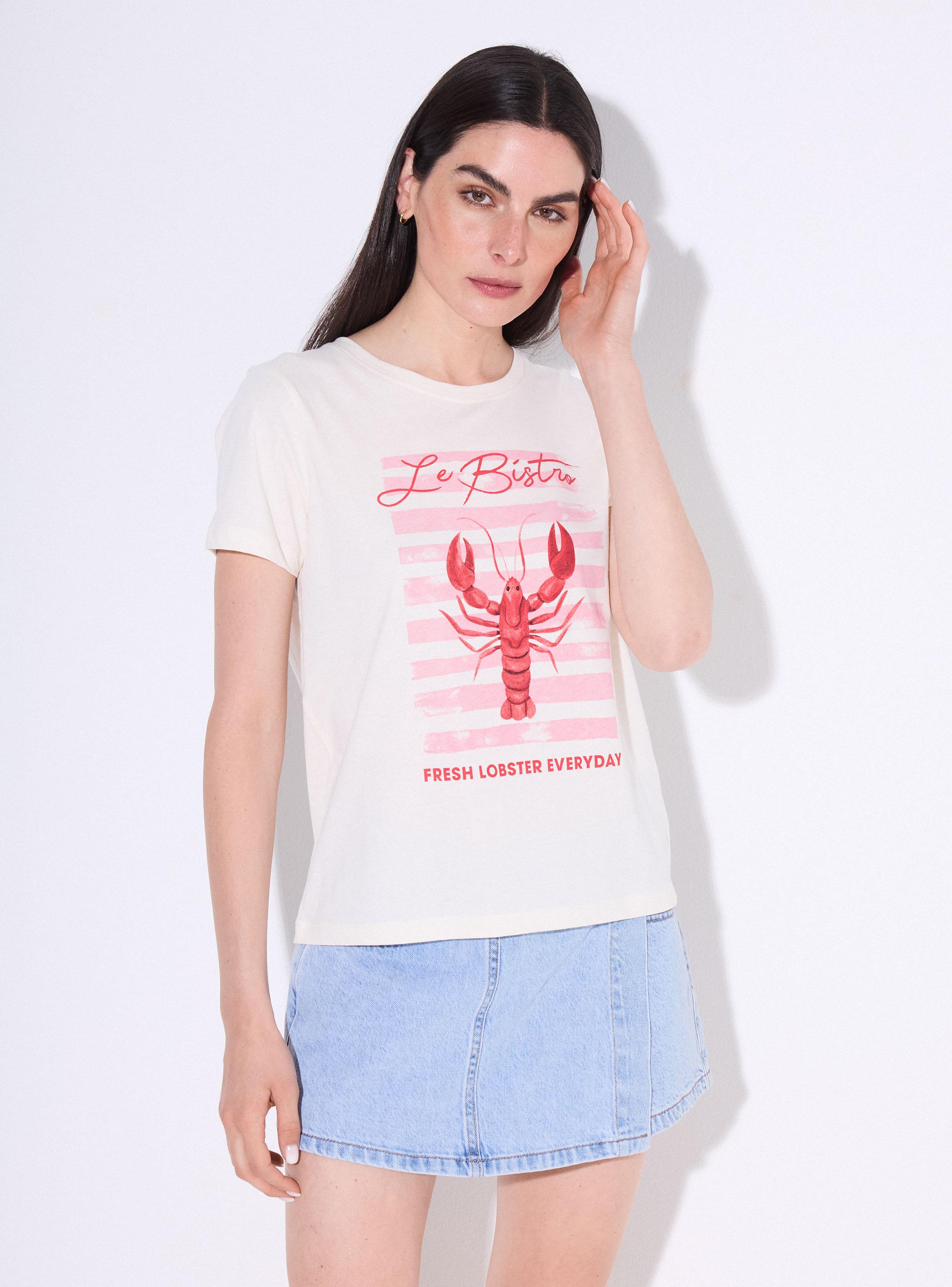 Polera Manga Corta Cuello Redondo y Estampado Focalizado-0